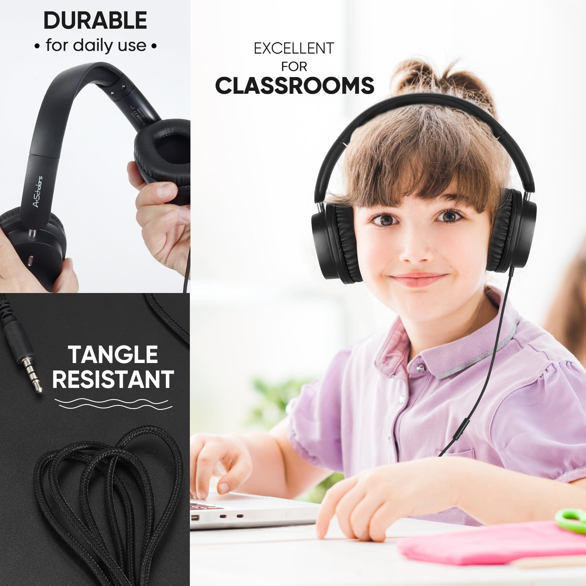 A+ Scholars Kids Headphones for School Bulk Set 5-Pack Over-Ear, Foldable, 3.5mm Jack, Wired Earphones for Classroom, Library, Airplane, for Online Learning and Travel (Black) - Image 5