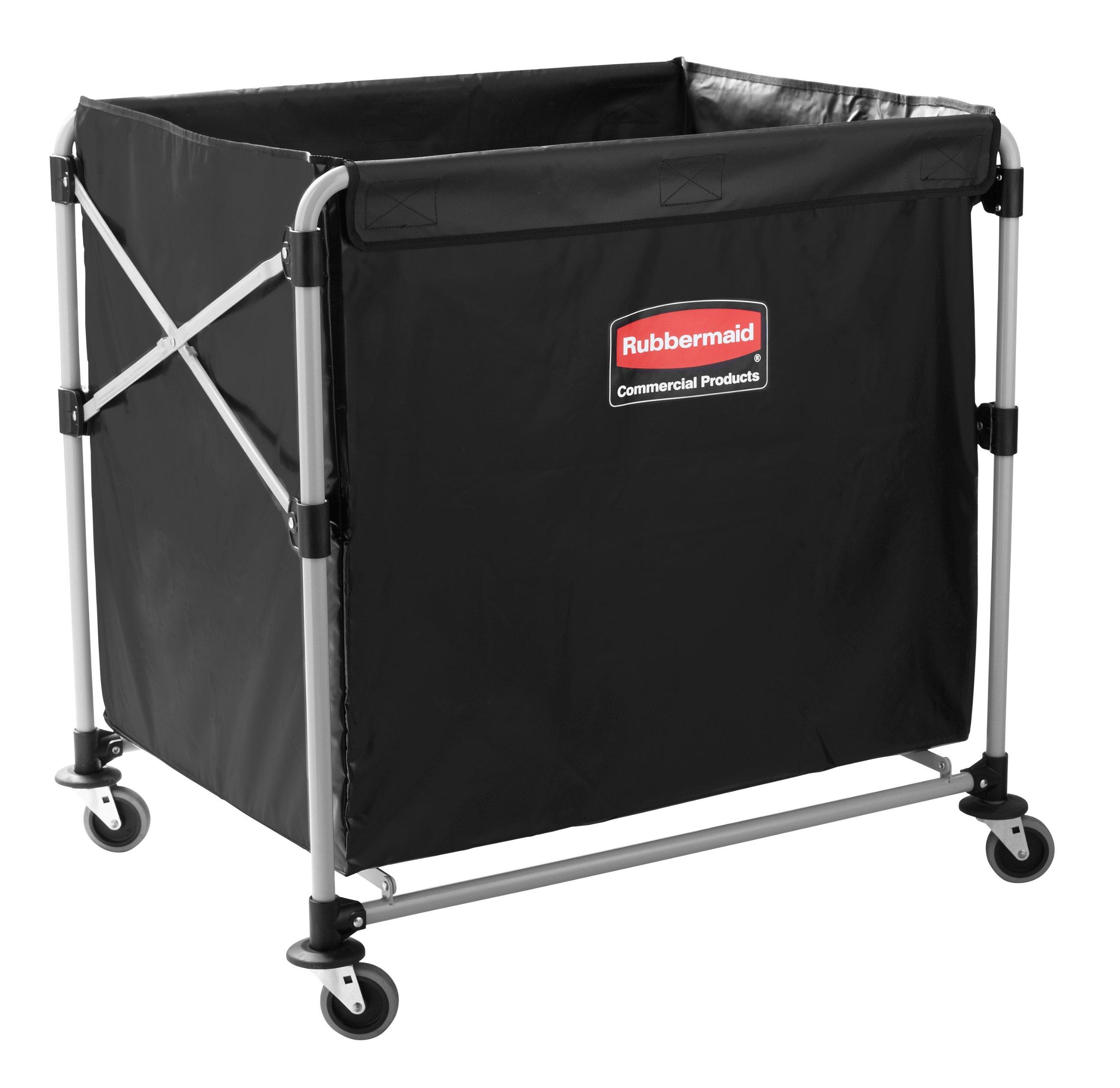 Rubbermaid Commercial Products, Collapsible X Cart, Black, Steel 8 Bushel Bin, Commercial Laundry Cart with Wheels for Hotel/Nursing Home/Home/College Easily Move Laundry/Supplies/Groceries - Image 3