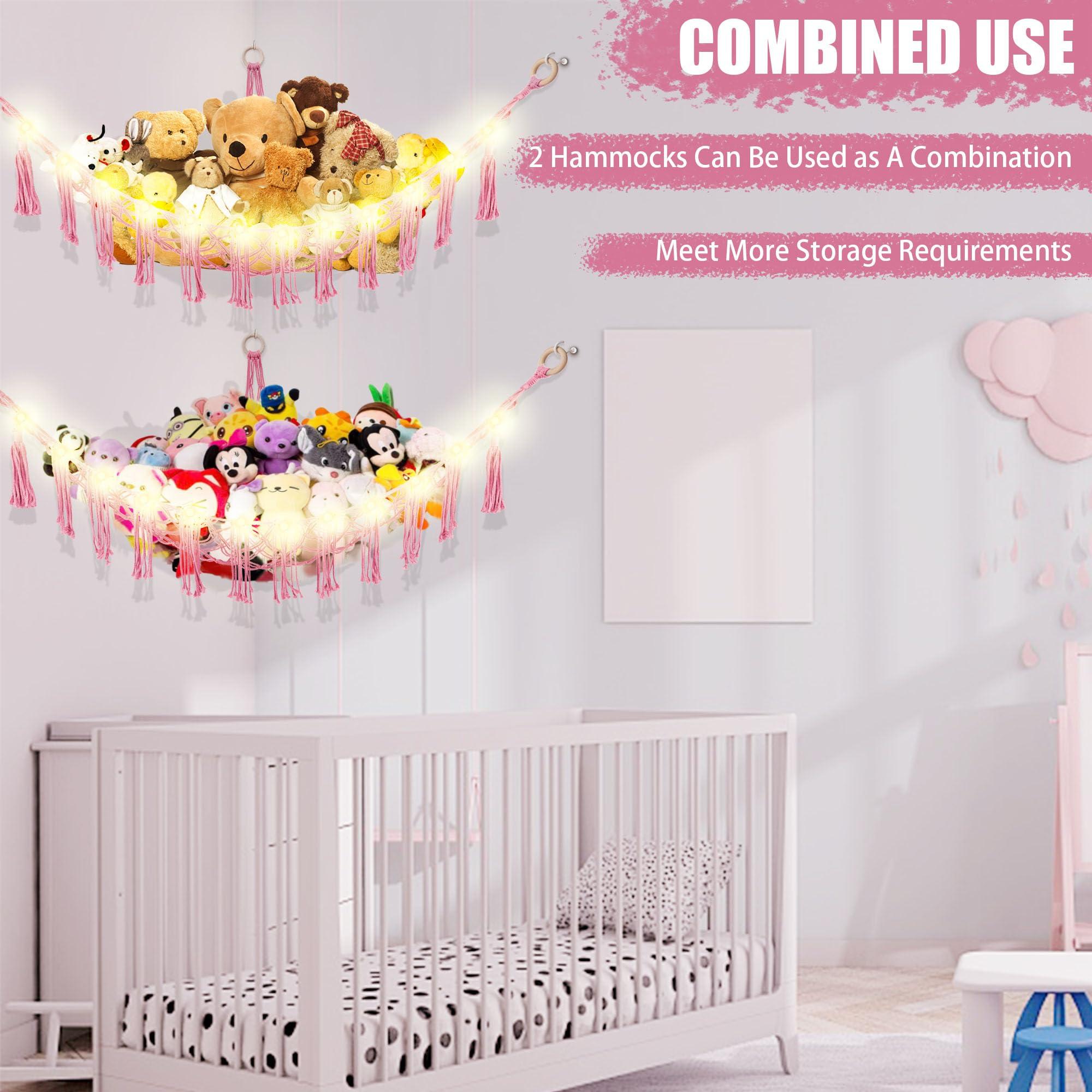 CERETIA Hammock for Stuffed Animals with LED Light, Kids Room Decor Corner, Pink - Image 8