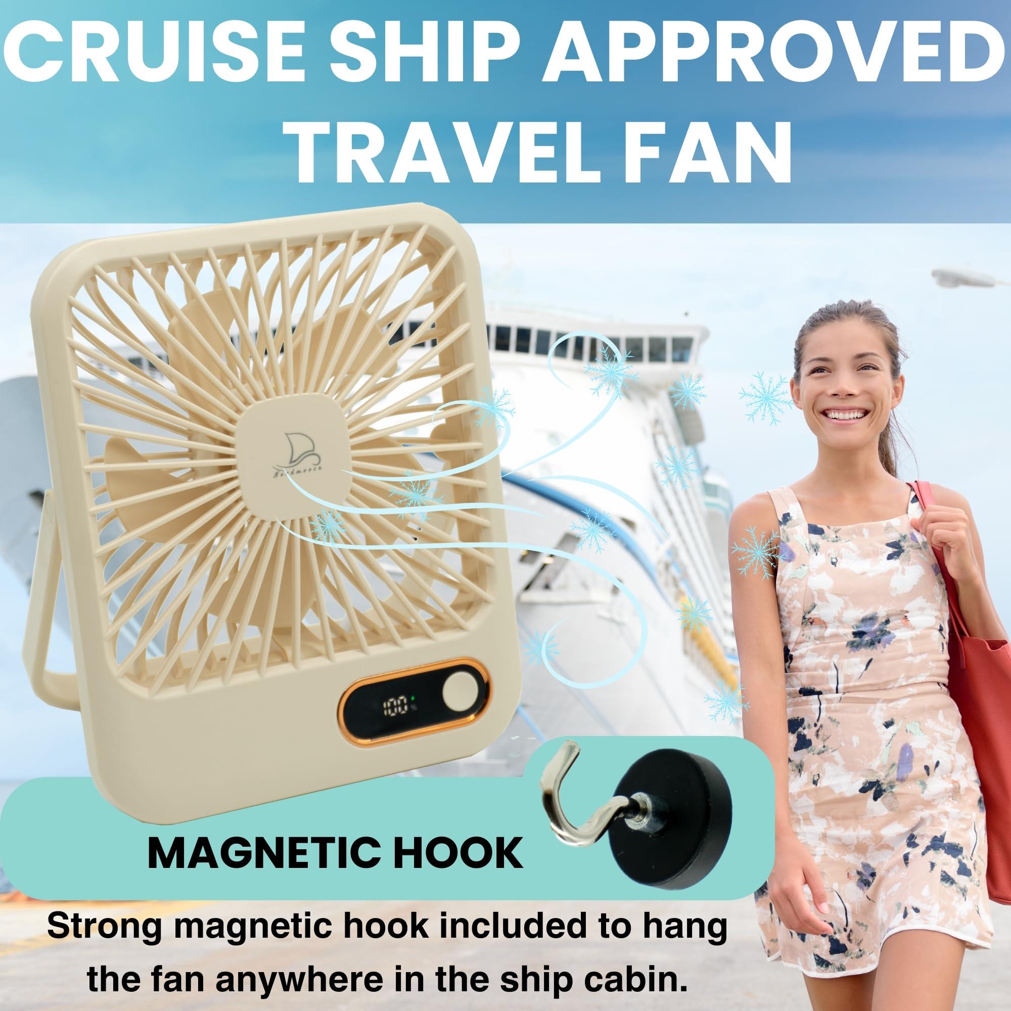 Nordmoose Cruise Ship Approved Fan – Up To 16 Hours Battery Life, USB Rechargeable, Battery-Powered Travel Fan for Sleeping – Magnetic Hook Included for Easy Hanging on Cabin Walls & Ceilings - Image 3