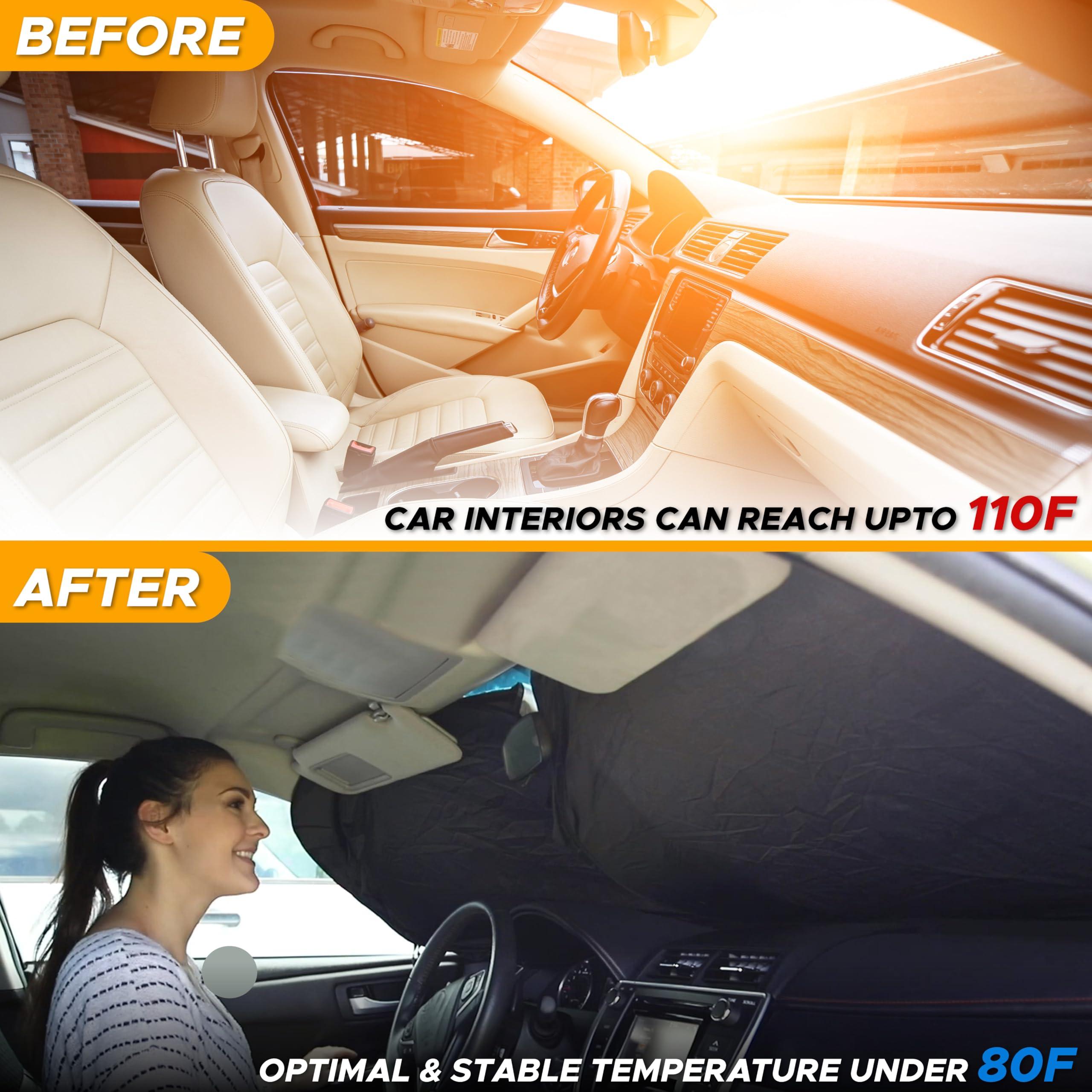 EcoNour Car Windshield Sun Shade | 2025 Upgraded Innovative No-Light-Pass Technology for Maximum Coverage | Foldable Sun Shade Keeps Your Vehicle Cool | Small (59 x 29 inches) - Image 6