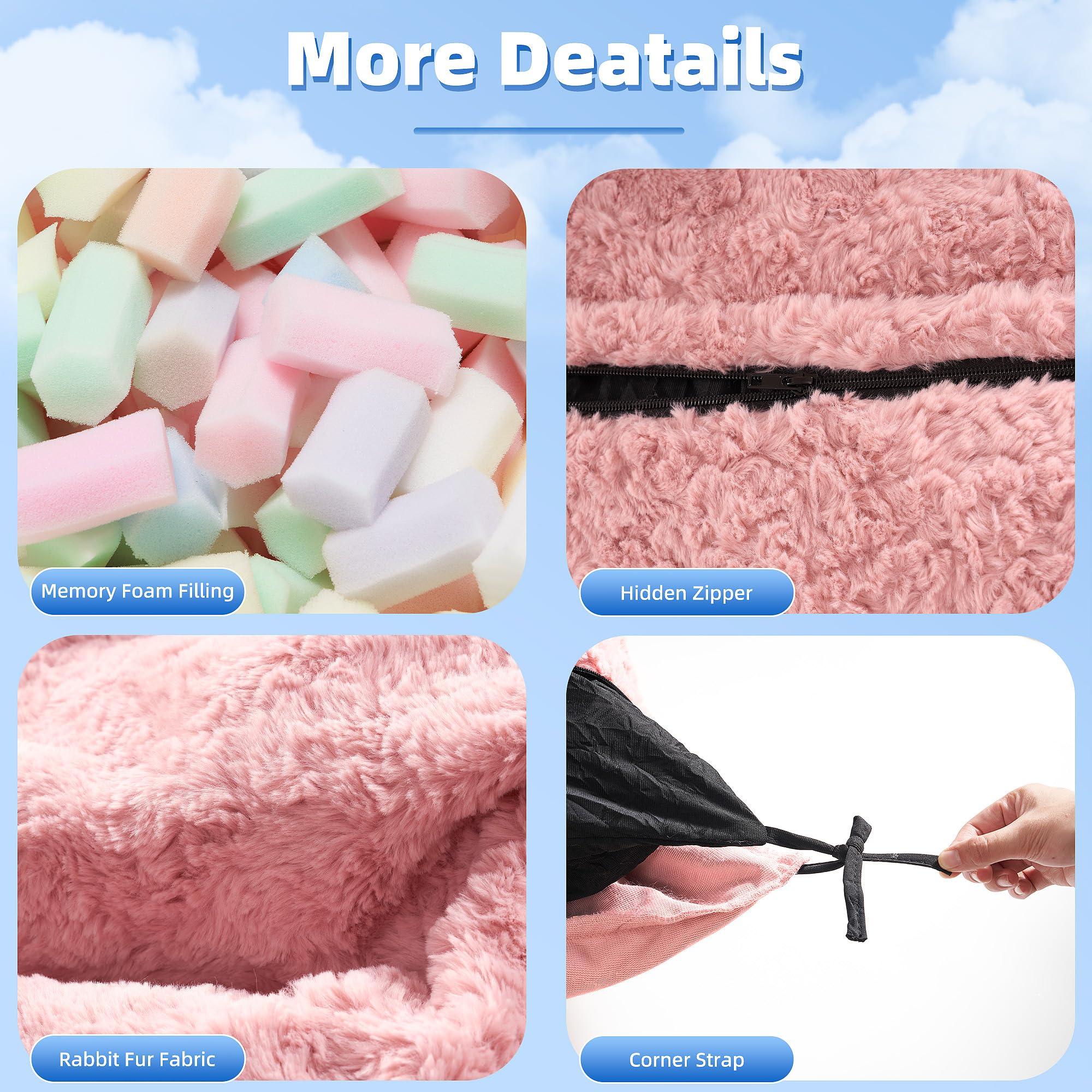 HABUTWAY 4 in 1 Bean Bag Chair, Giant Memory Foam Filling Bean Bag Sofa, Adult Bean Bag Chair, Machine Washable Faux Fur Cover, Bean Bag for Adult (Pink) - Image 4