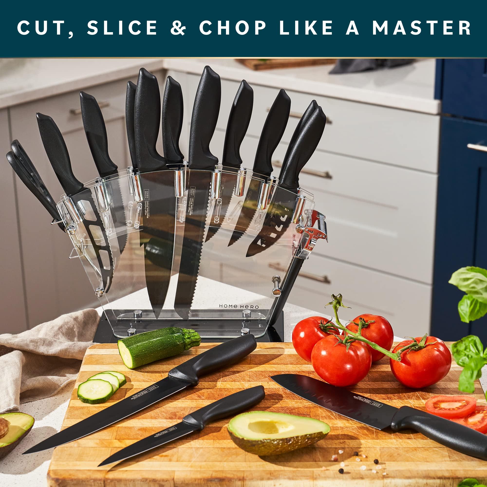 Home Hero Kitchen Knife Set with Sharpener - High Carbon Stainless Steel Knife Block Set with Ergonomic Handles (20 Pcs - Black) - Image 3