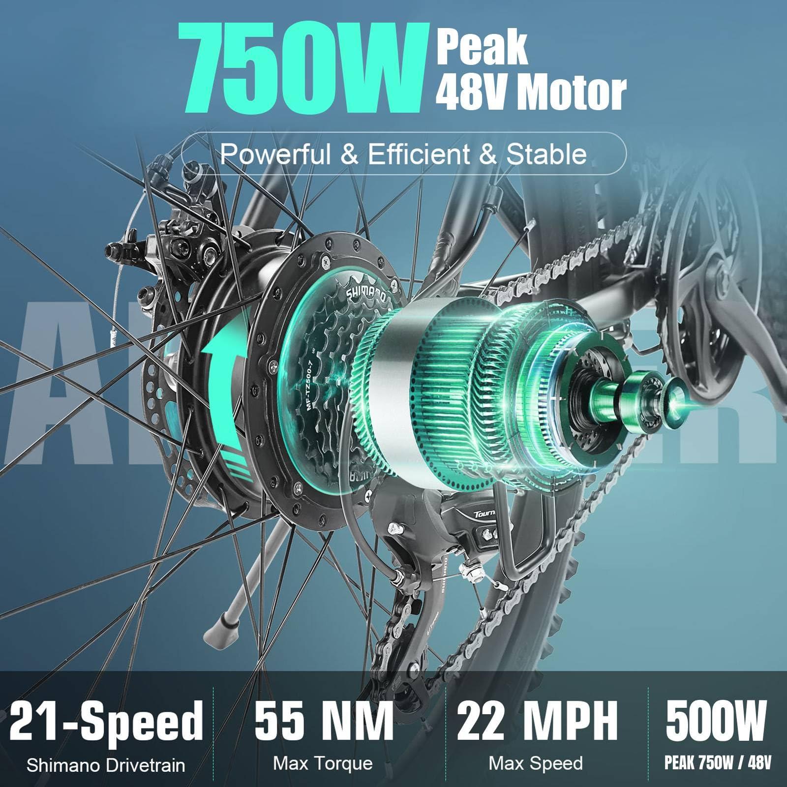 ANCHEER Electric Bike for Adults, Peak 750W Ebike, 3H Fast Charge, 55 Miles, 22MPH Electric Bicycle, 48V 499Wh Battery, 26" Gladiator Electric Mountain Bike, 21Speed, UL 2849 Certified - Image 5