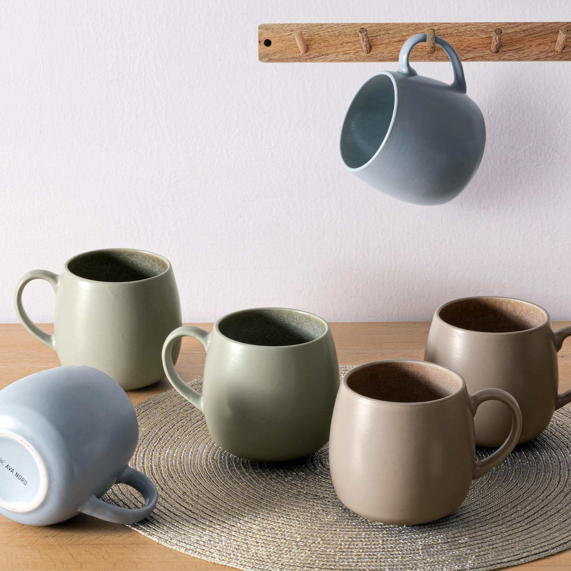 Ava Nord Ceramic Coffee Mugs Set of 6, 14oz - Modern Scandinavian Aesthetic Cup - Microwavable Stoneware Coffee Cups with Comfortable Handle - Tea Mug Set for Latte, Cappuccino, Soup - Mixed Neutrals - Image 6