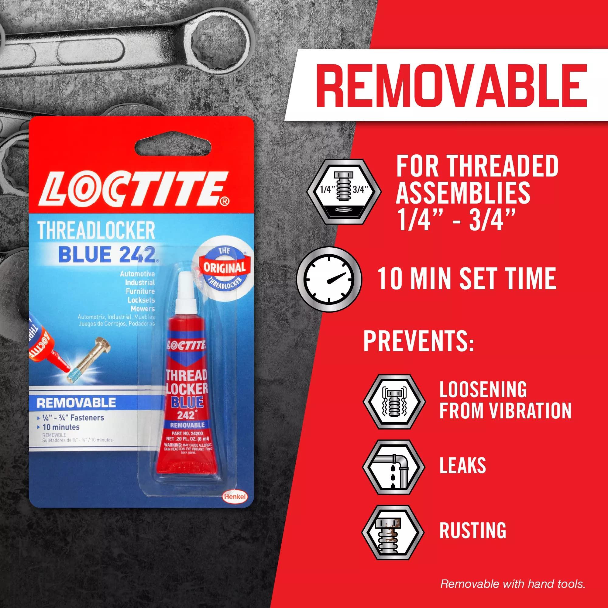 Loctite Threadlocker Blue 242 - Removable Thread Lock Glue for Nuts, Bolts, & Fasteners, Medium Strength Screw Glue to Prevent Loosening & Corrosion - 6 ml, 1 Pack - Image 4