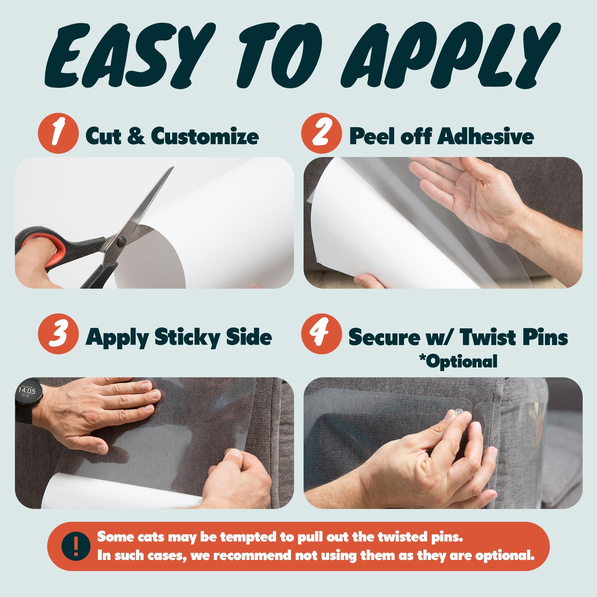FixZilla Anti Cat Scratch Furniture Protector, 10-Pack Couch Protector from Cat Claws - Heavy-Duty, Easy-to-Apply Scratching Deterrent and Shield for Sofa Corners, Walls, Doors- with 50 Twist Pins - Image 3