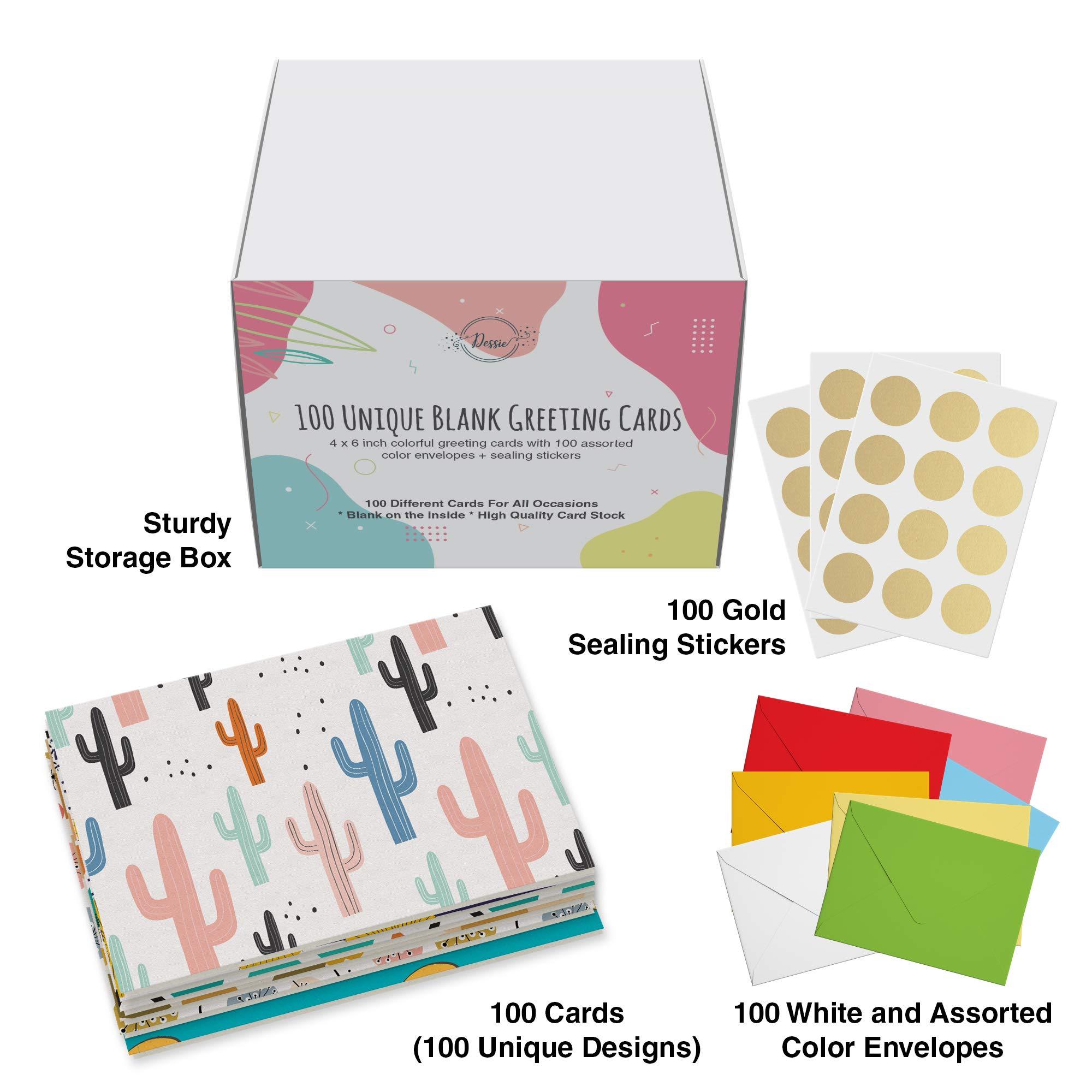 Dessie 100 Unique Blank Cards With Envelopes 4x6 - All Occasion Blank Greeting Cards w/Colored Envelopes & Gold Seals. No Repetition. Note Cards with Envelopes Set - Image 8