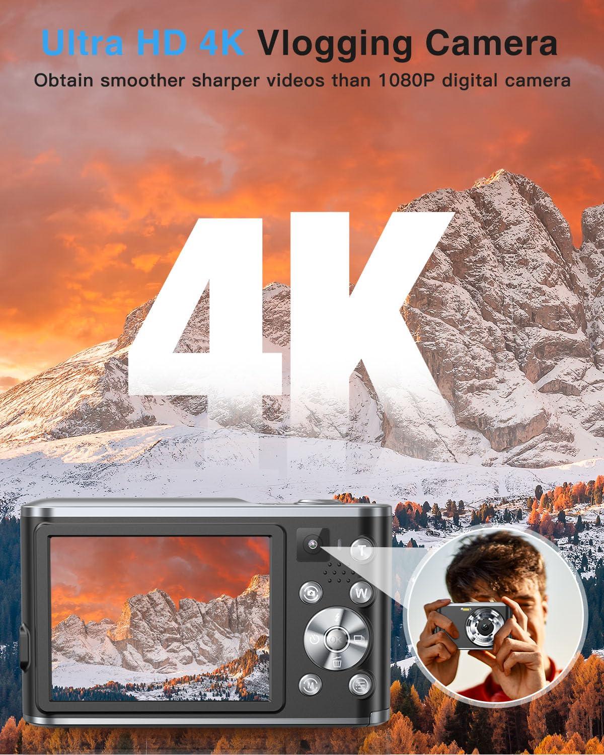 Digital Camera, 4K Autofocus Vlogging Selfie Camera with Front and Rear Dual Lenses, 32GB Card, 16X Zoom, Anti-Shake, 48MP Compact Portable Point and Shoot Digital Camera for Kid Teen Beginner(Black) - Image 3