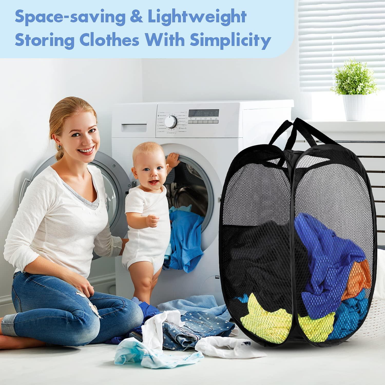 DUCOO Pop Up Hamper, 1 PCS Mesh Pop Up Laundry Hamper, Foldable Mesh Laundry Basket with Space-Saving Design for Home, Dorm, Travel & Storage - Black - Image 7