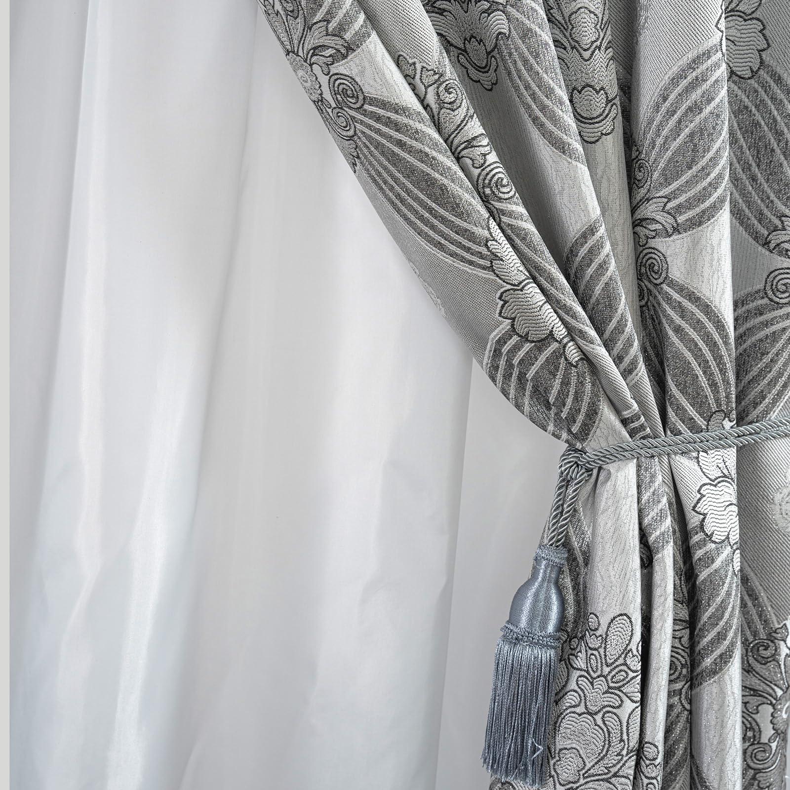 Petrichor Elegance Curtains with Gold Silver Threads 2 Panels Set - Luxury Window Treatment Attached Valance, Sheer Backing, and 2 Tie Backs for Bedroom and Living Room, 54x84 inches, Silver - Image 4