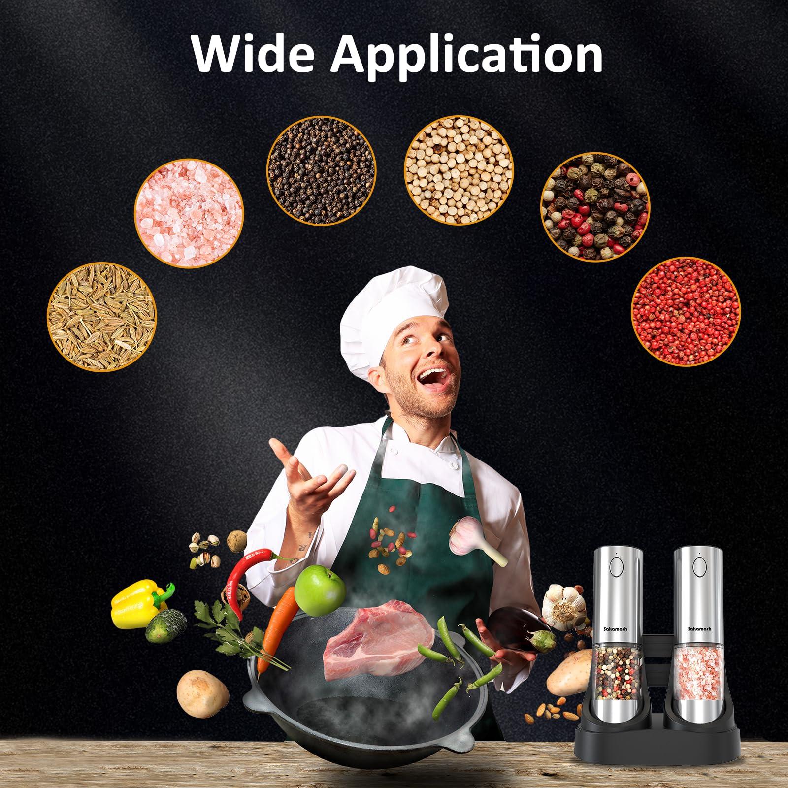 Electric Salt and Pepper Grinder Set, Rechargeable with Charging Base,Adjustable Coarseness with LED Light, Stainless Steel Automatic Pepper and Salt Mill Refillable(2 Packs) - Image 8