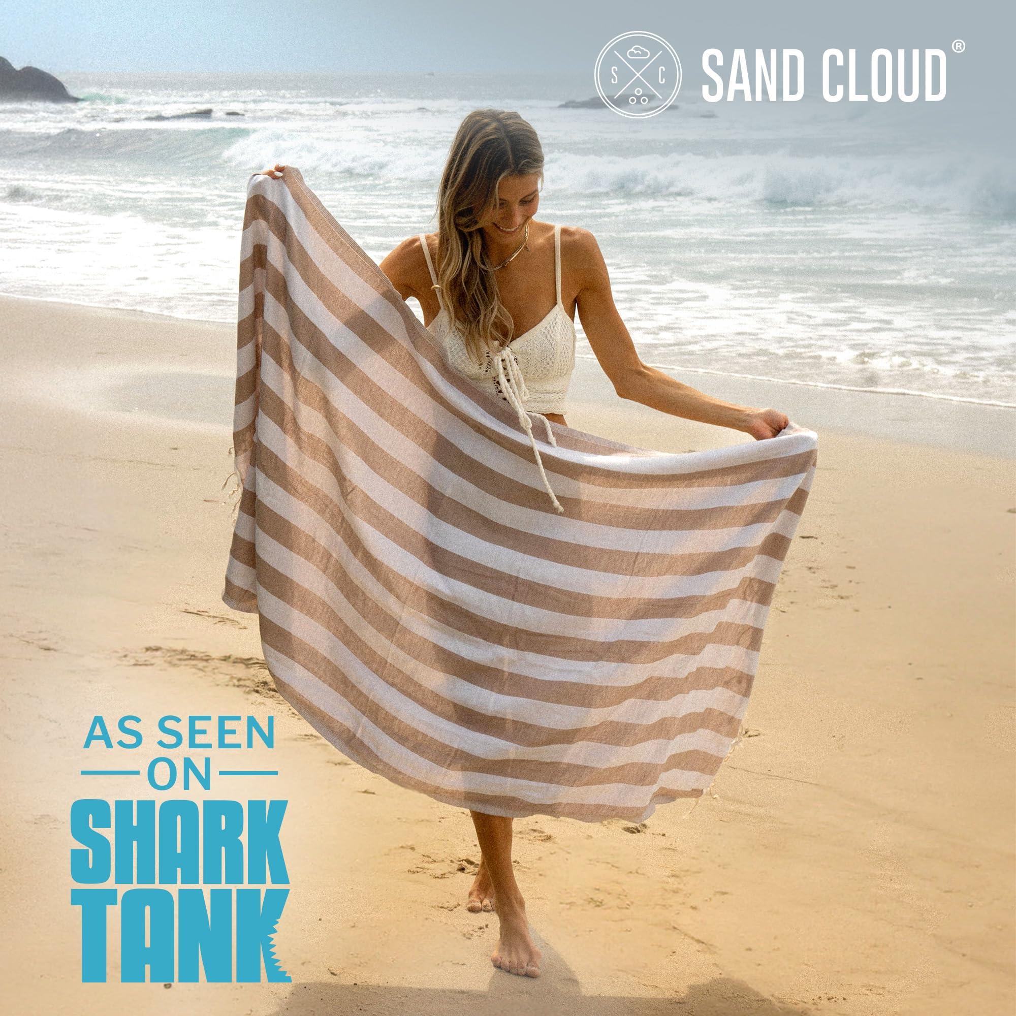 Sand Cloud Turkish Beach Towel - 100% Organic Cotton Turkish Bath Towels - Ultra Soft, Sand Free & Quick Dry Towel for Beach, Pool, or Picnic Blanket - As Seen on Shark Tank - Stripe (Beige) - Image 2