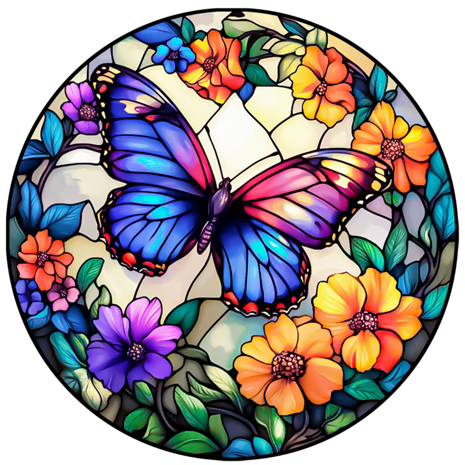 Lxmsja Butterfly Stained Glass Diamond Art Kits for Adults, Landscape DIY Partial Drill Diamond Painting Kits for Beginners, 5D Gem Art Crafts for Adults, Home Wall Decor 12x12 inch