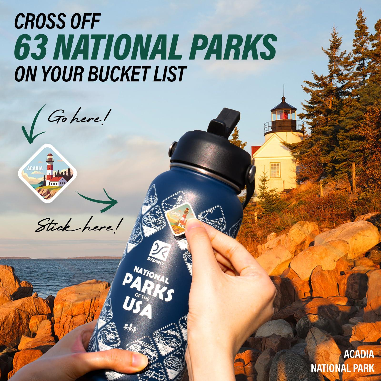 DYSANKY National Parks Water Bottle – 32 oz Insulated Stainless Steel Water Jug with 63 Hand-Drawn Park Stickers, Outdoor Accessories & Gift Box – BPA-Free – Ideal for Hiking, Camping & Travel - Image 4