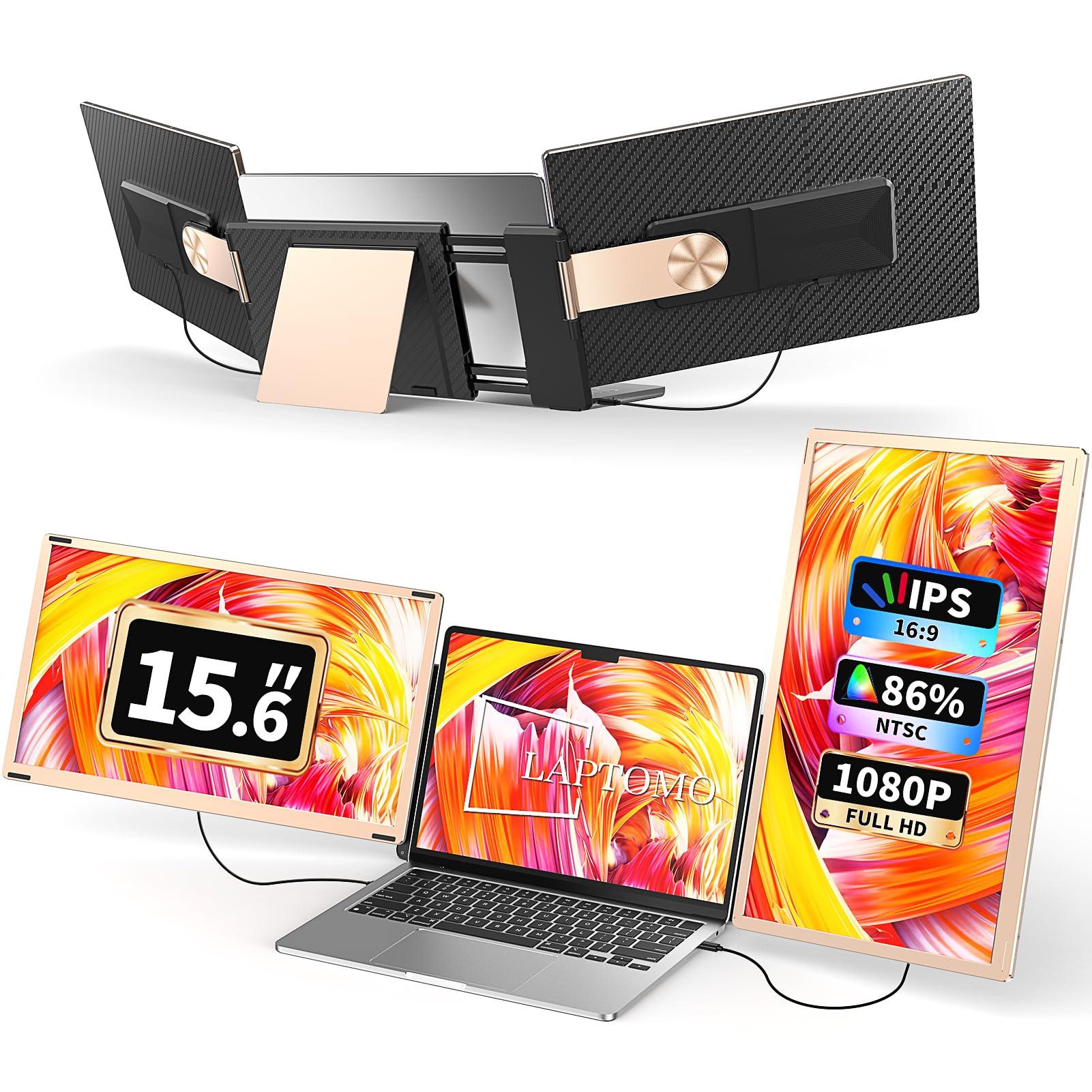 S6 Laptop Screen Extender Monitor Portable, 15.6'' Dual Screen Monitor for Laptop Plug and Play, FHD 1080P IPS Multi Triple Monitor for 13''-17'' Laptops Compatible with Mac/Wins/Android/Dex