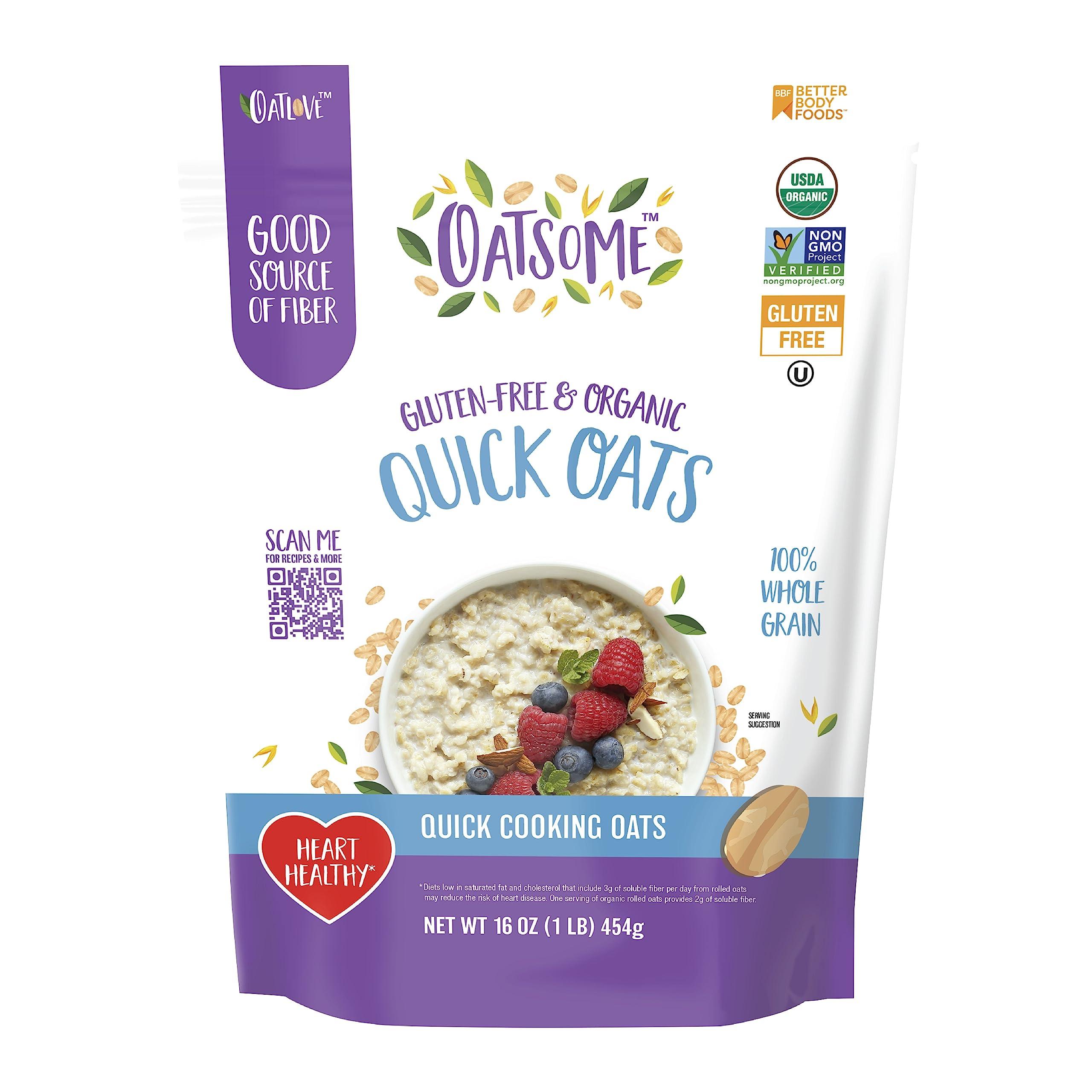 Oatsome Organic Quick Oats, 1lb Bag – Gluten-Free, Whole Grain Oats for Oatmeal, Baking, & Granola
