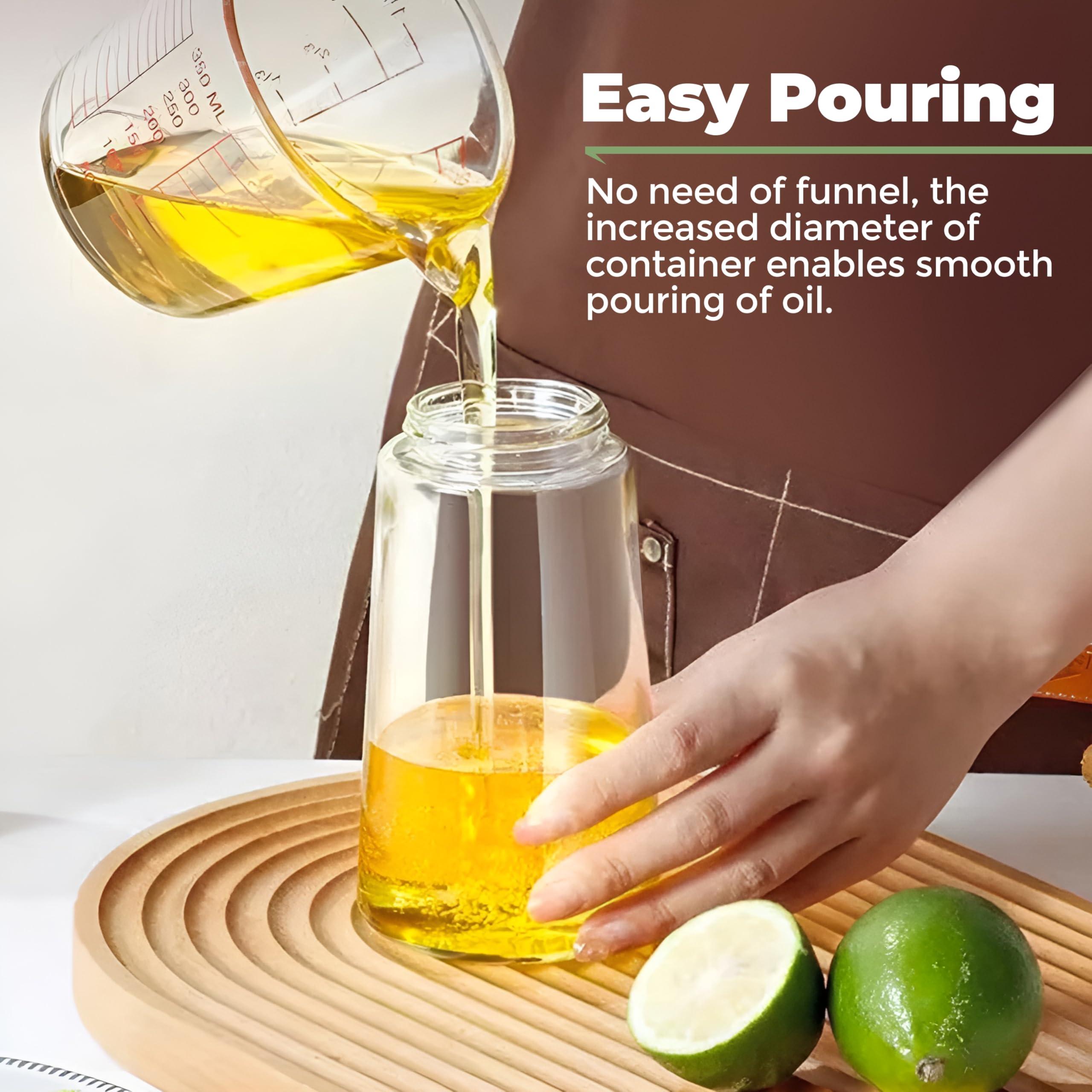 2-in-1 Olive Oil Dispenser and Oil Sprayer for Cooking | 470ml Glass Oil Bottle for Cooking, Frying, Salad and BBQ | Premium Bottle Sprayer for Air Fryer | Kitchen Gadgets with Cleaning Brush - Image 5