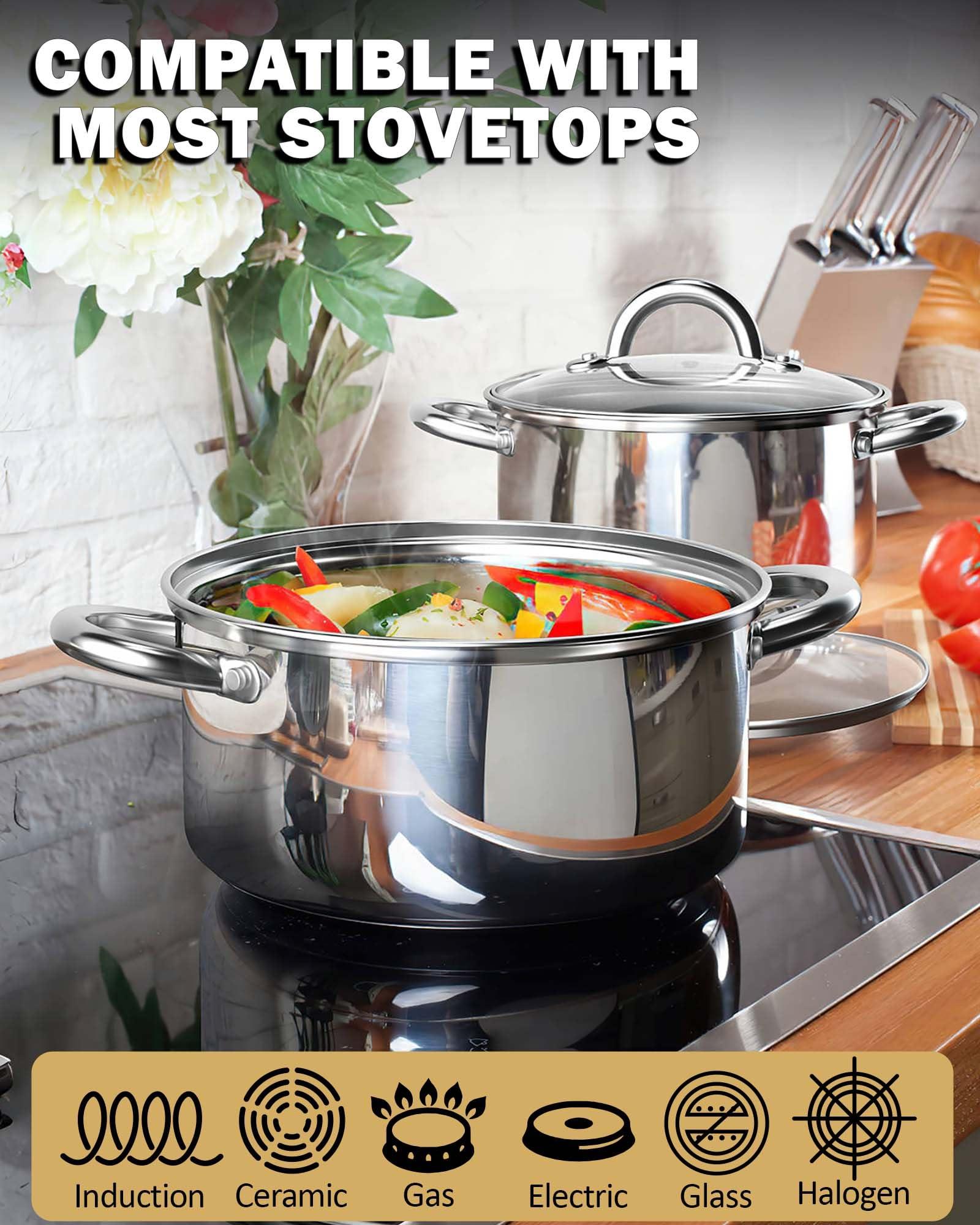 Cook N Home Kitchen Cookware Sets, 12-Piece Basic Stainless Steel Pots and Pans, Silver - Image 3