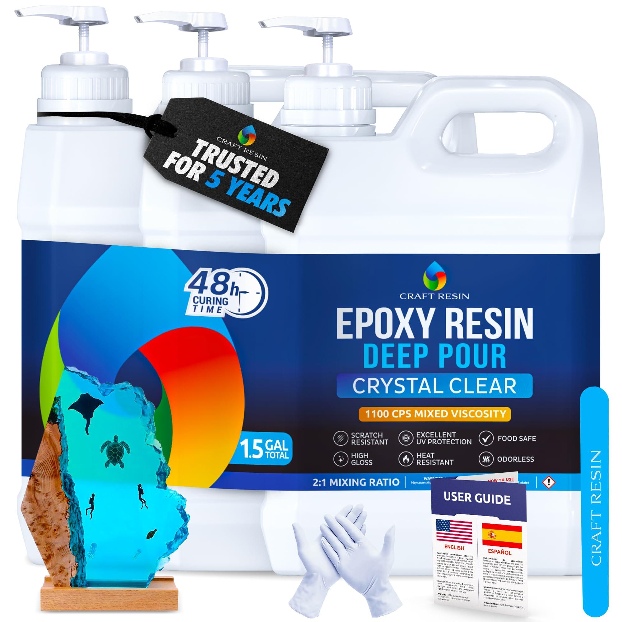 CRAFT RESIN 1.5 Gallon Crystal Clear Deep Pour Epoxy Resin Kit with Pumps - Food Safe & UV Resistant Best for DIY, Art, River Table, Wood, Flower, Mould Casting Resin Epoxy Kit - for Beginners & Pros