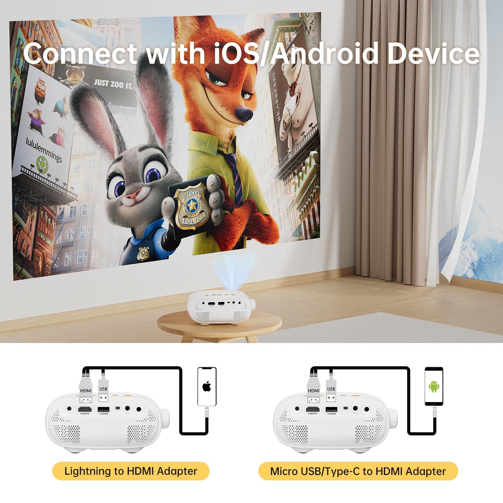 ARTSEA Mini Portable Projector for iPhone - HD 1080P Support Pico Movie Projector to Watch Cartoon, Phone Projector Compatible with HDMI, USB, TV Stick, Laptop, iOS and Android - Image 2