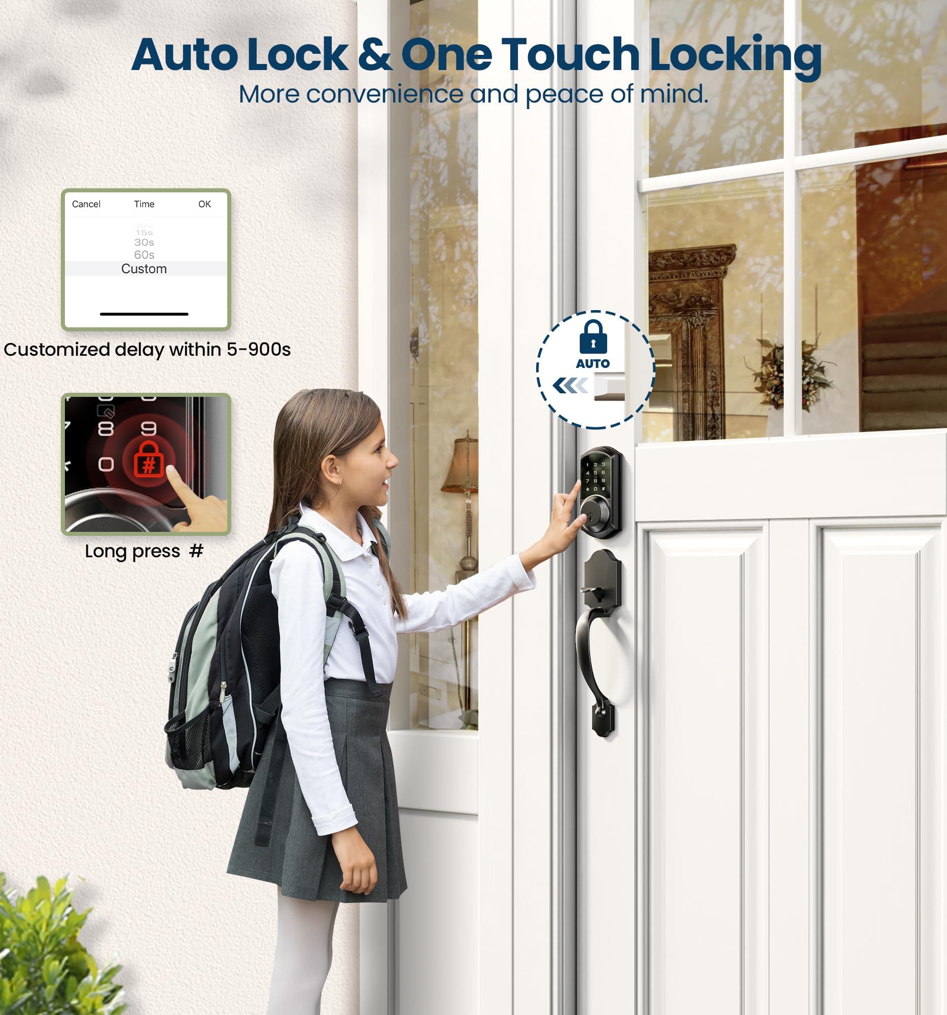 Veise VE06-H Smart Front Door Lock Set, App Control, Keyless Entry Deadbolt with Lever Handle, Electronic Digital Touchscreen Keypad, Auto Lock, Easy Install, Matte Black - Image 5