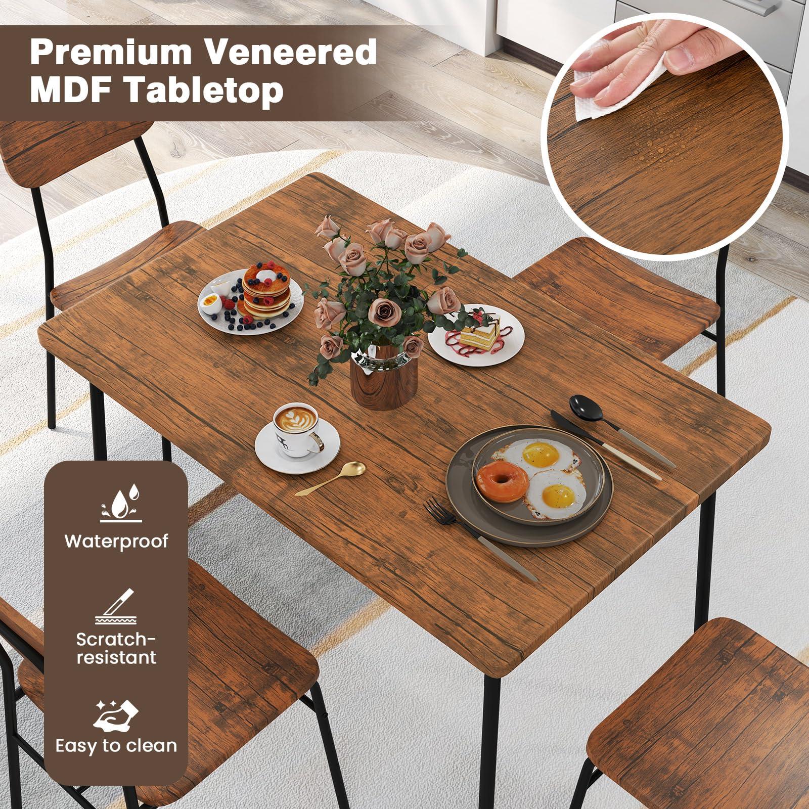 GOFLAME 5-Piece Dining Table Set for 4, Wood Rectangular Kitchen Table & Chairs Set with Metal Frame, Storage Rack, Space-Saving Industrial Dinette Set for Dining Room, Living Room, Breakfast Nook - Image 4