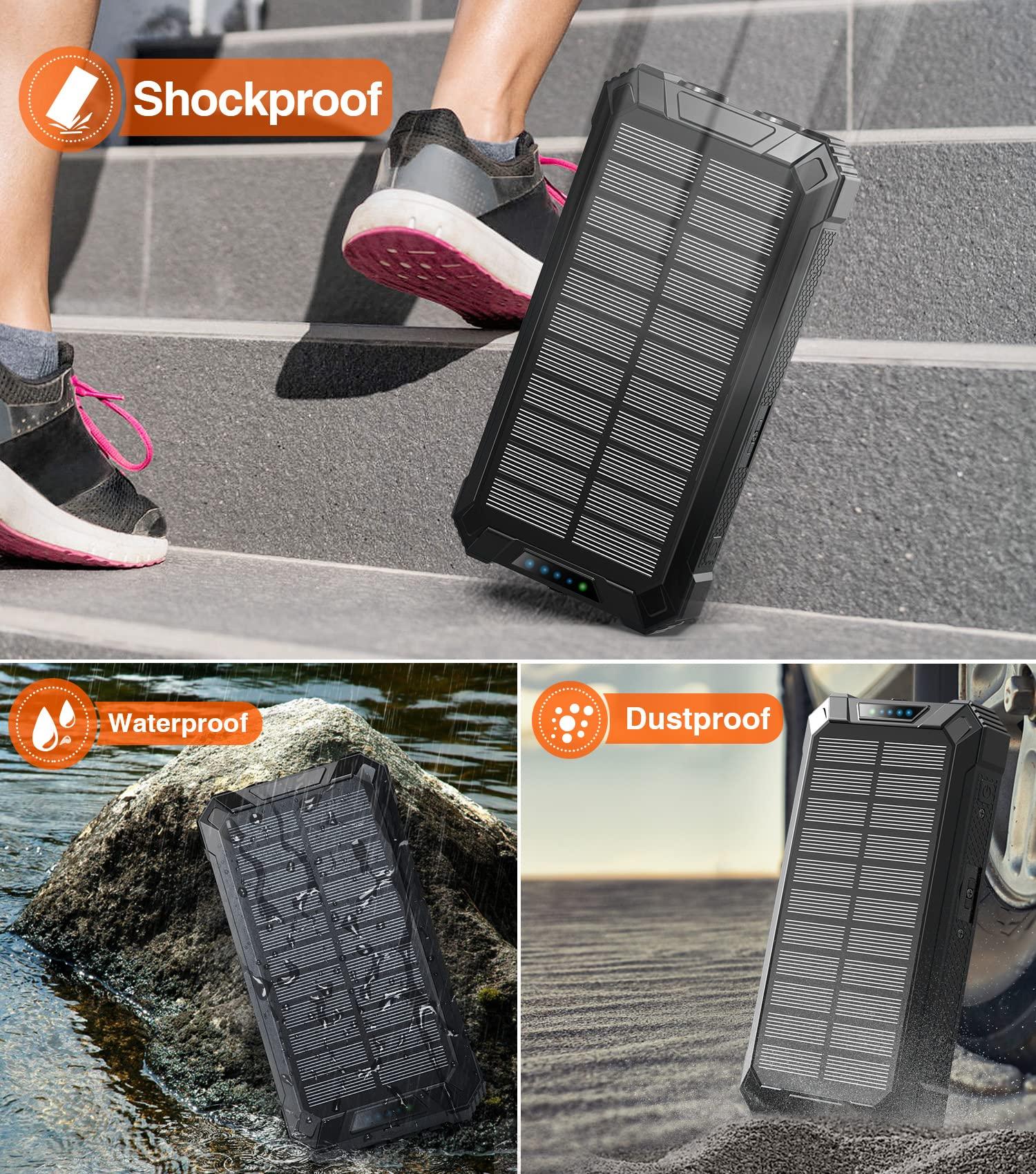 GOODaaa Power Bank Wireless Charger 36000mAh Built in 4 Cables Six Outputs 15W Fast Charging Power Bank for All Mobile Devices Three Inputs Solar Portable Charger with Dual Flashlights, Carabiner - Image 7