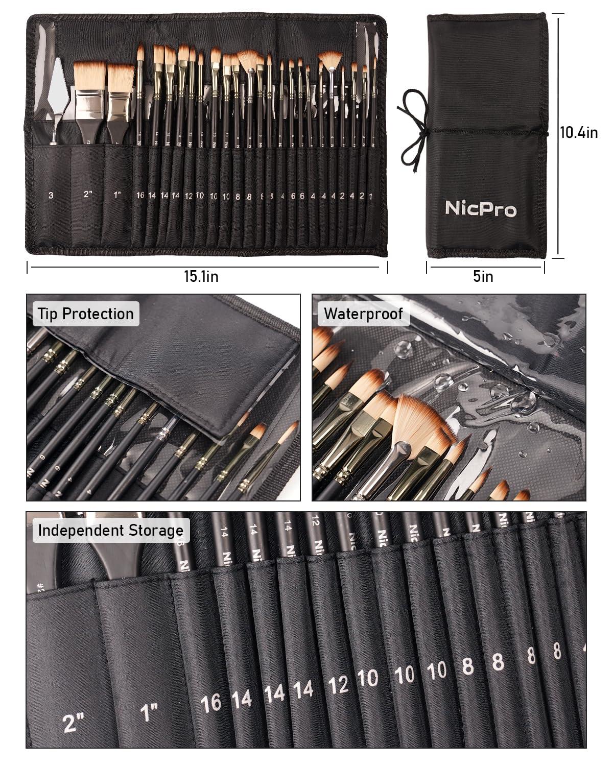 Nicpro 26pcs Paint Brush Set, Professional Paintbrushes with Palette Knife, Craft Paint Brushes for Acrylic Painting, Oil, Watercolor, Gouache & Canvas, Drawing & Art Supplies for Adults, Kids Artists - Image 6
