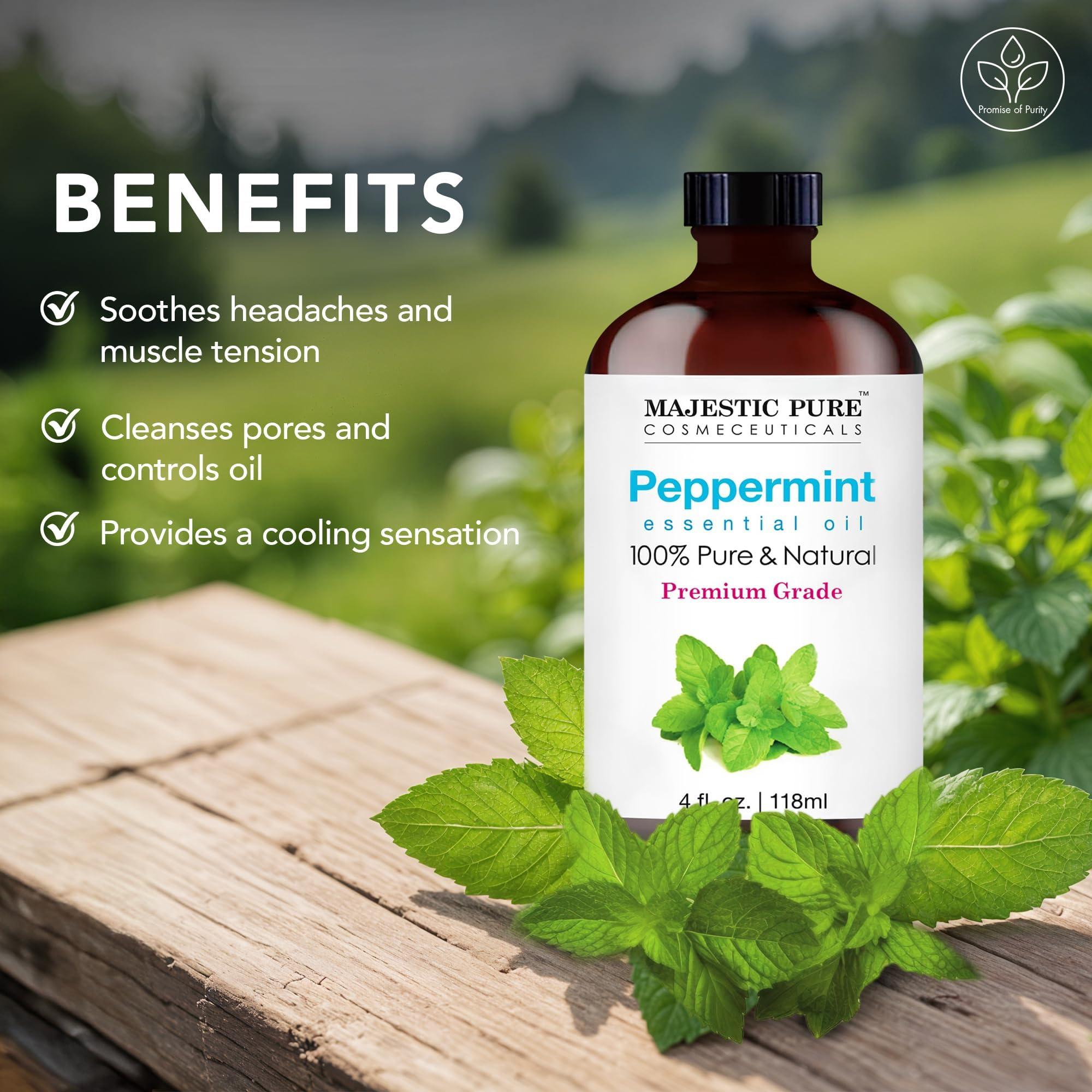 MAJESTIC PURE Peppermint Essential Oil with Glass Dropper | 100% Pure and Natural Peppermint Oil | Premium Grade Essential Oils for Diffusers, Skin, Aromatherapy, Massage | 4 Fl Oz - Image 4