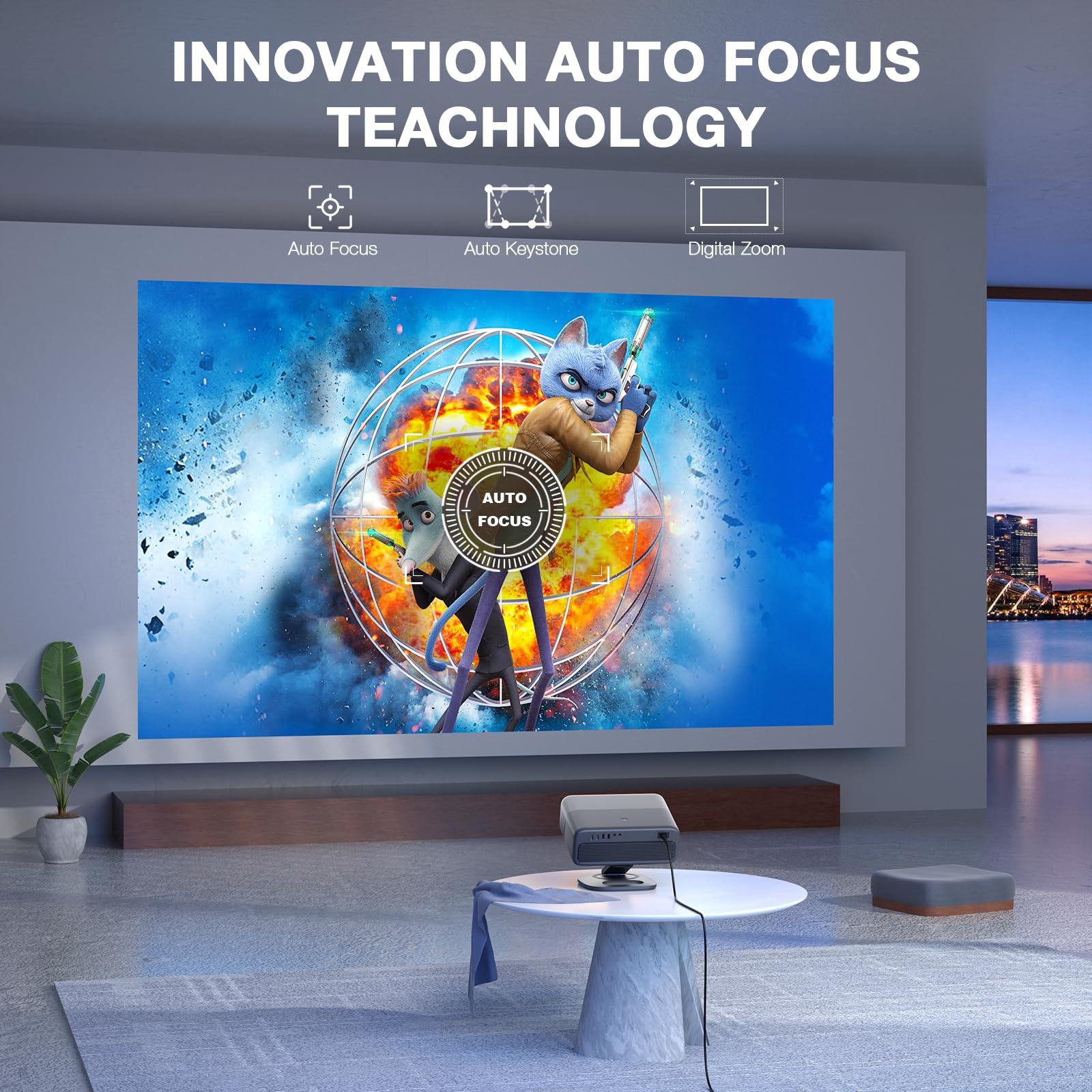 [Netflix Officially&AI Auto Focus]AuKing Smart Projector with Wifi and Bluetooth,Auto Focus&Keystone Projector4K,3D DoIby Audio, 1200ANSI Outdoor Projector with Omnidirectional Rotating Stand(Grey) - Image 3