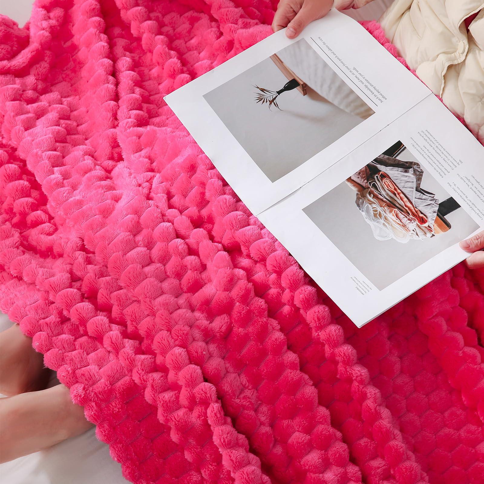 Puncuntex Hot Pink Throw Blanket 50"×60" inches Gifts for Mom Fuzzy 3D Jacquard Decorative Flannel Fleece Super Soft Plush Cozy Blanket for Couch Sofa Chair Lightweight - Image 2