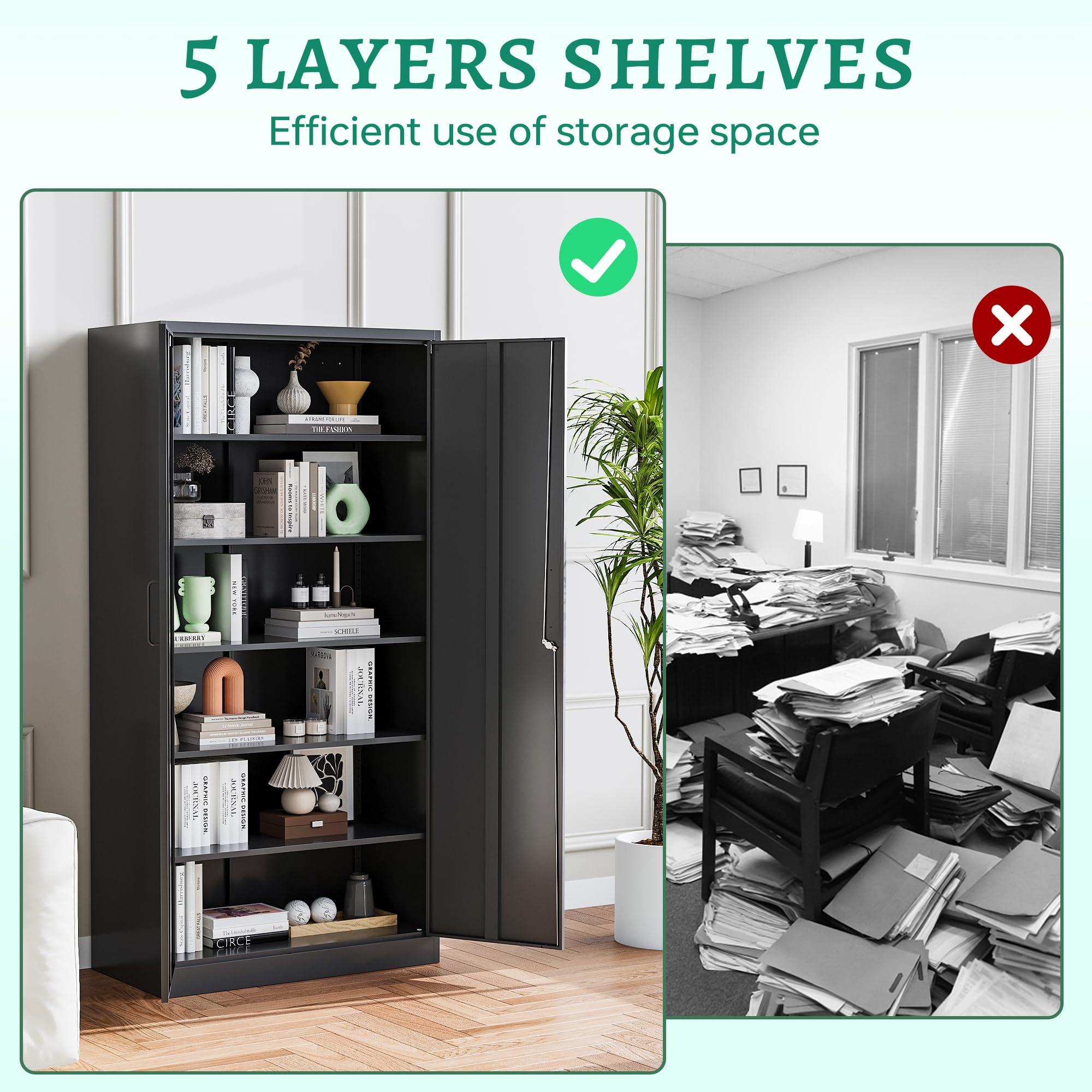 Letaya Metal Storage Cabinets with Lock Doors,Tall Locker Organizer Steel Garage Cabinets, 5 Adjustable Layers Shelves for Home, Office, Warehouse,Tool,Industrial(Black) - Image 4