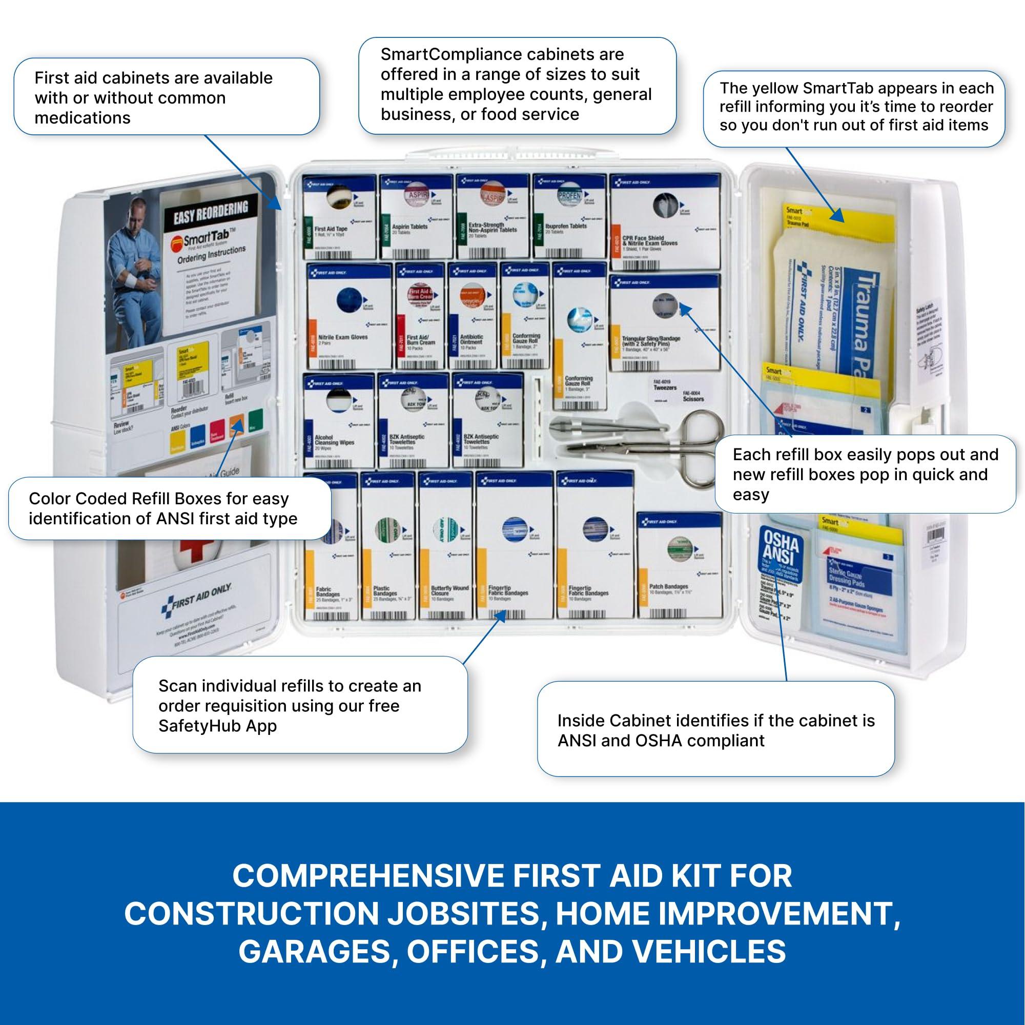 First Aid Only 1000-FAE-0103 SmartCompliance 50-Person OSHA Compliant First Aid Kit for Business, Large Plastic First Aid Cabinet with Medications, 245 Pieces - Image 4