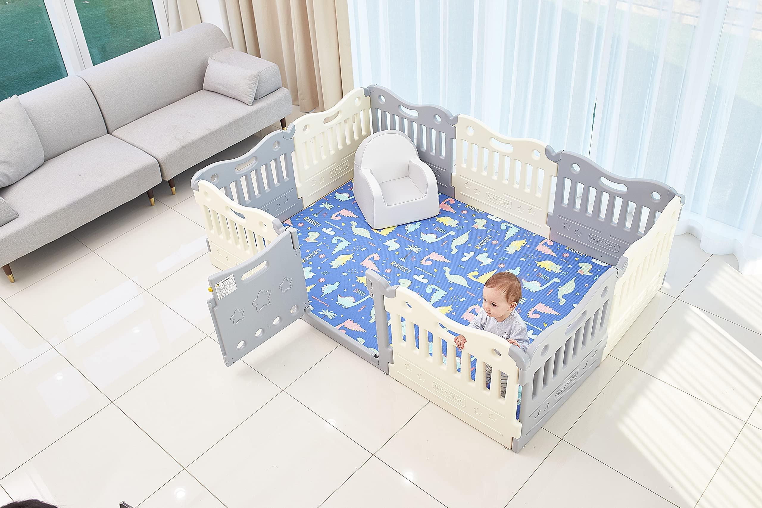 Baby Care Play Mat Funzone Play Pen - Extra Large Baby Play Yard - Play Pen for Baby - Safe with Double Locking (Grey, Full Set) - Image 5