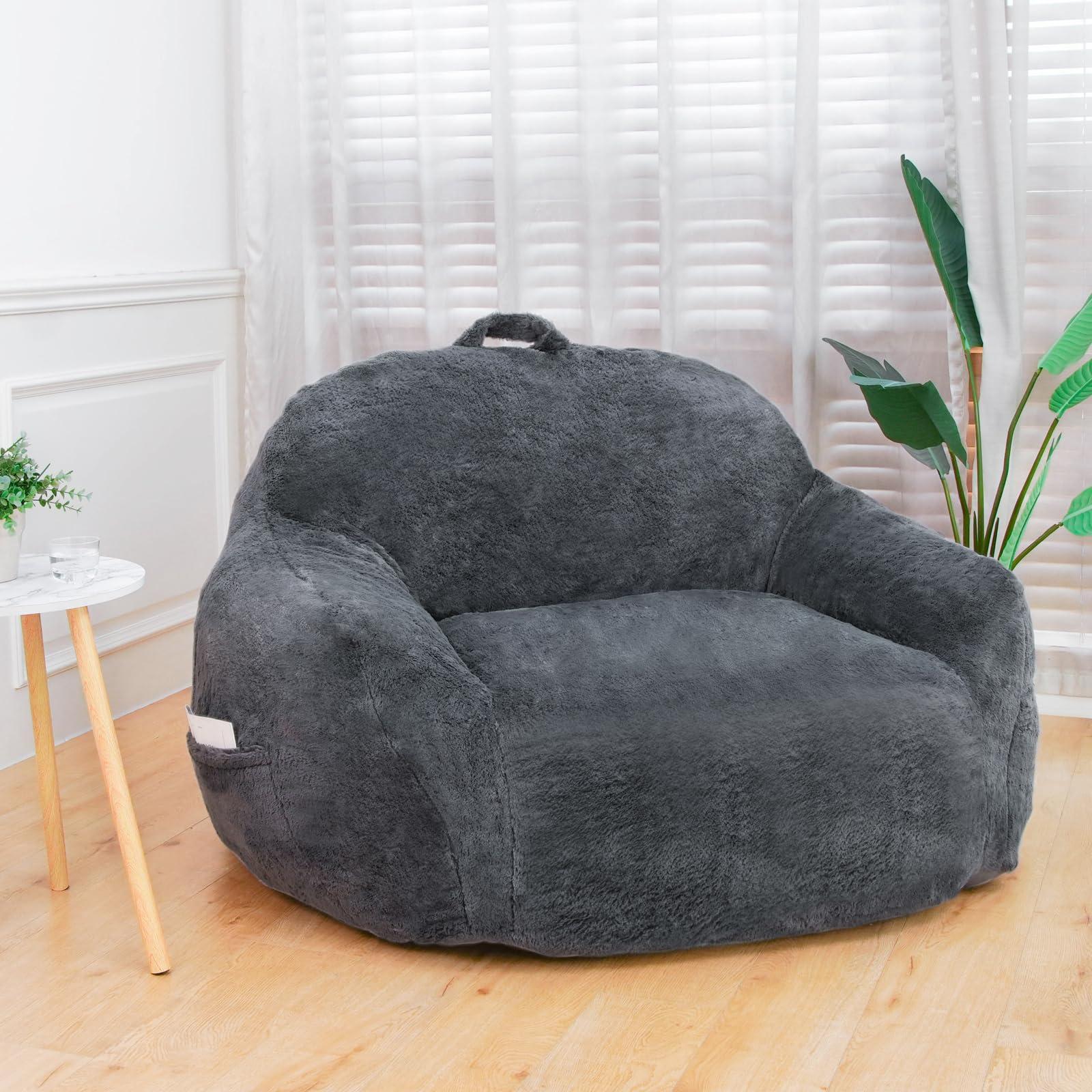 GOHOROS Giant Bean Bag Chair, Bean Bag Chairs for Adults with Armrests, Gaming Chair Stuffed Memory Foam | Storage | Non-Slip, Removable Bean Bag Sofa Comfy Chair for Bedroom, Livingroom (Grey) - Image 7
