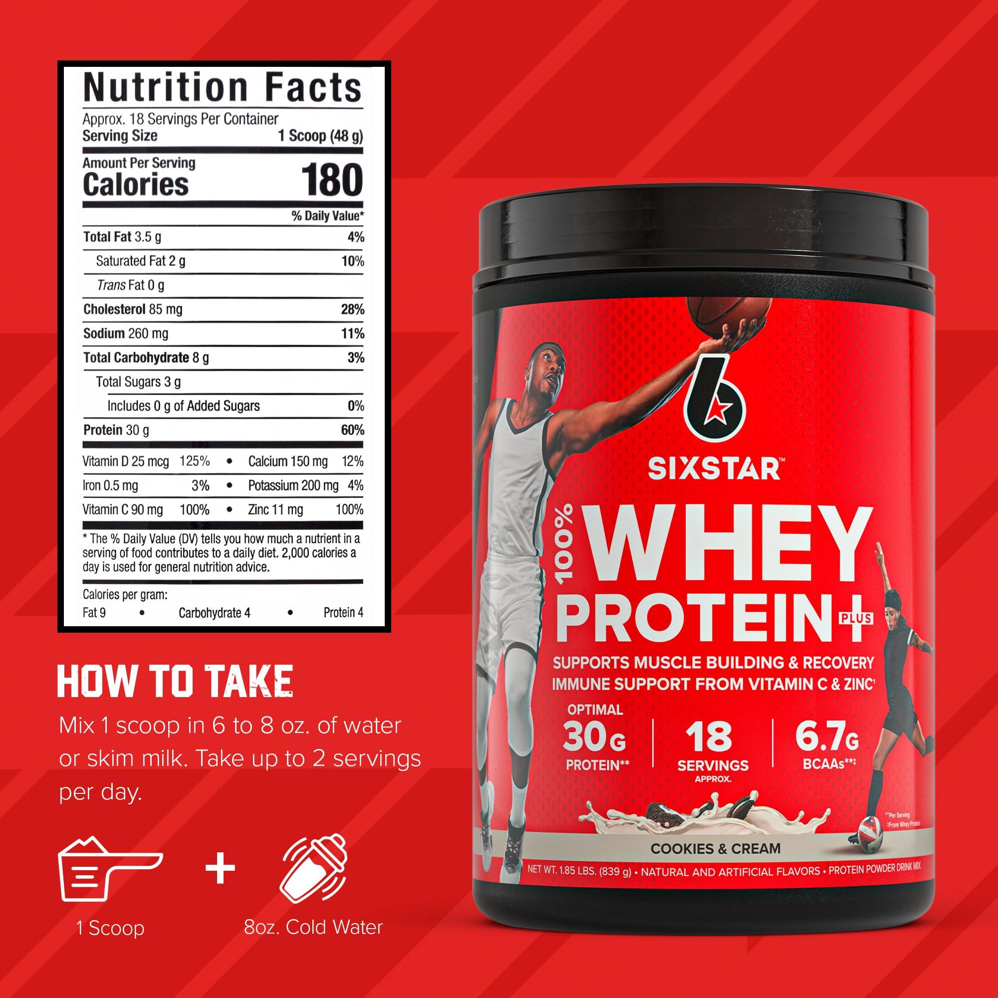 Six Star Whey Protein Powder Plus - Muscle Building & Recovery Formula with Whey Isolate Powder, BCAAs, 30g Protein, Immune Support - Post-Workout Supplement - Cookies and Cream, 1.8 lbs - Image 5