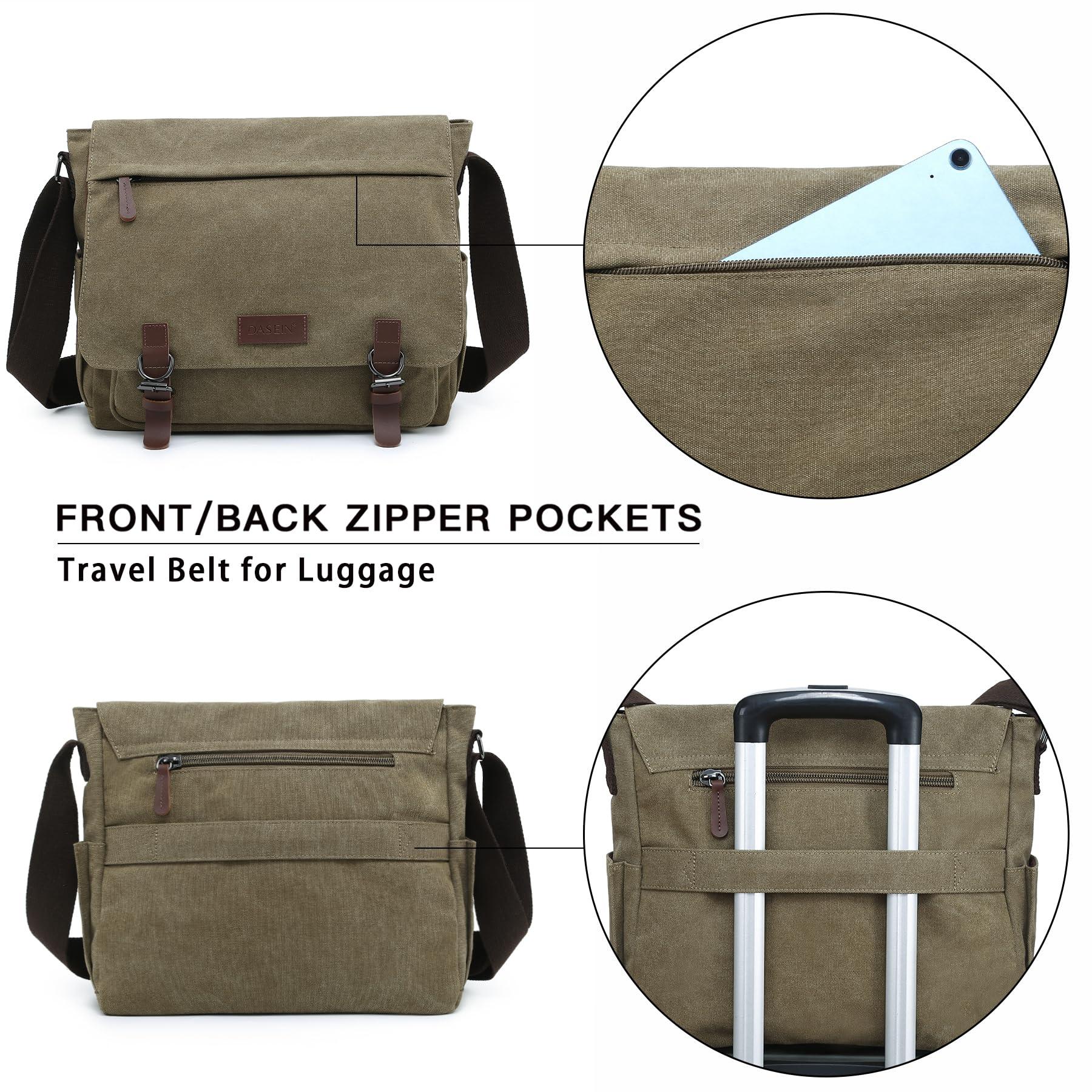 Large Vintage Canvas Messenger Shoulder Bag Travel Crossbody Purse Briefcase Business Bag for 15inch Laptop - Image 3