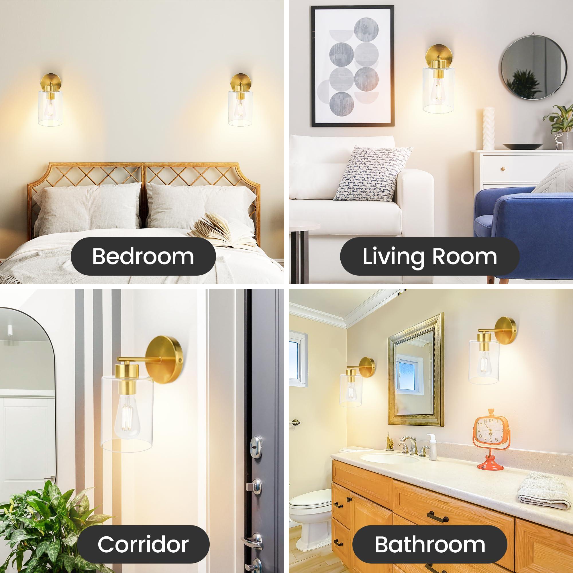 VEVOLIGHT® Gold Wall Sconces Set of Two | Gold Wall Decor Living Room | Wall Lights for Bedroom | Bathroom Light Fixtures | Modern Industrial Wall Sconce | Lighting UL Listed (Lodge) - Image 6