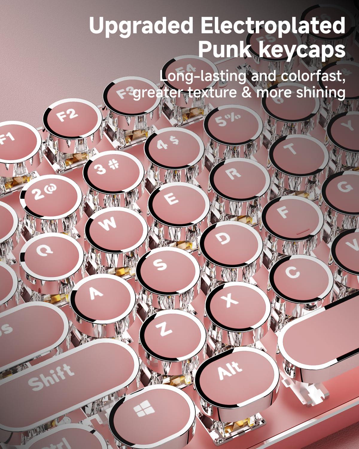 EWEADN TK950 Typewriter Keyboard Wireless Mechanical Keyboards, 104 Keys Aesthetic Typewriter Keyboard with White Backlit, Anti-Ghosting, Blue Switch Bluetooth/2.4GHz/USB-C Wired Cute Keyboards-Pink - Image 5