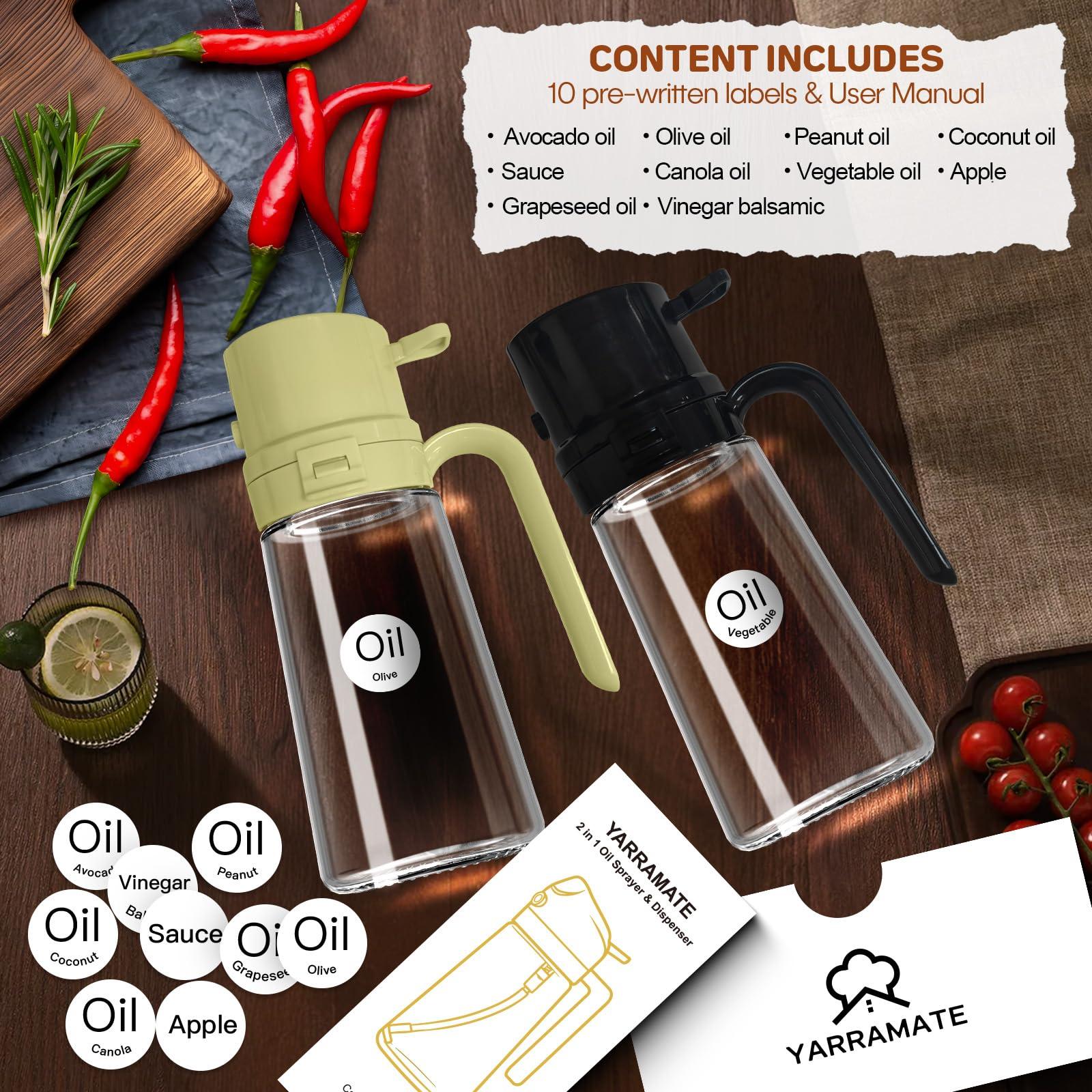 YARRAMATE 16oz/470ml Easy Refillable Oil Sprayer for Cooking, 2 in 1 Oil Dispenser for Kitchen and Oil Sprayer Bottle, Food-Grade Glass Oil Mister with Simple Open Design, Air Fryer,BBQ (Green) - Image 2