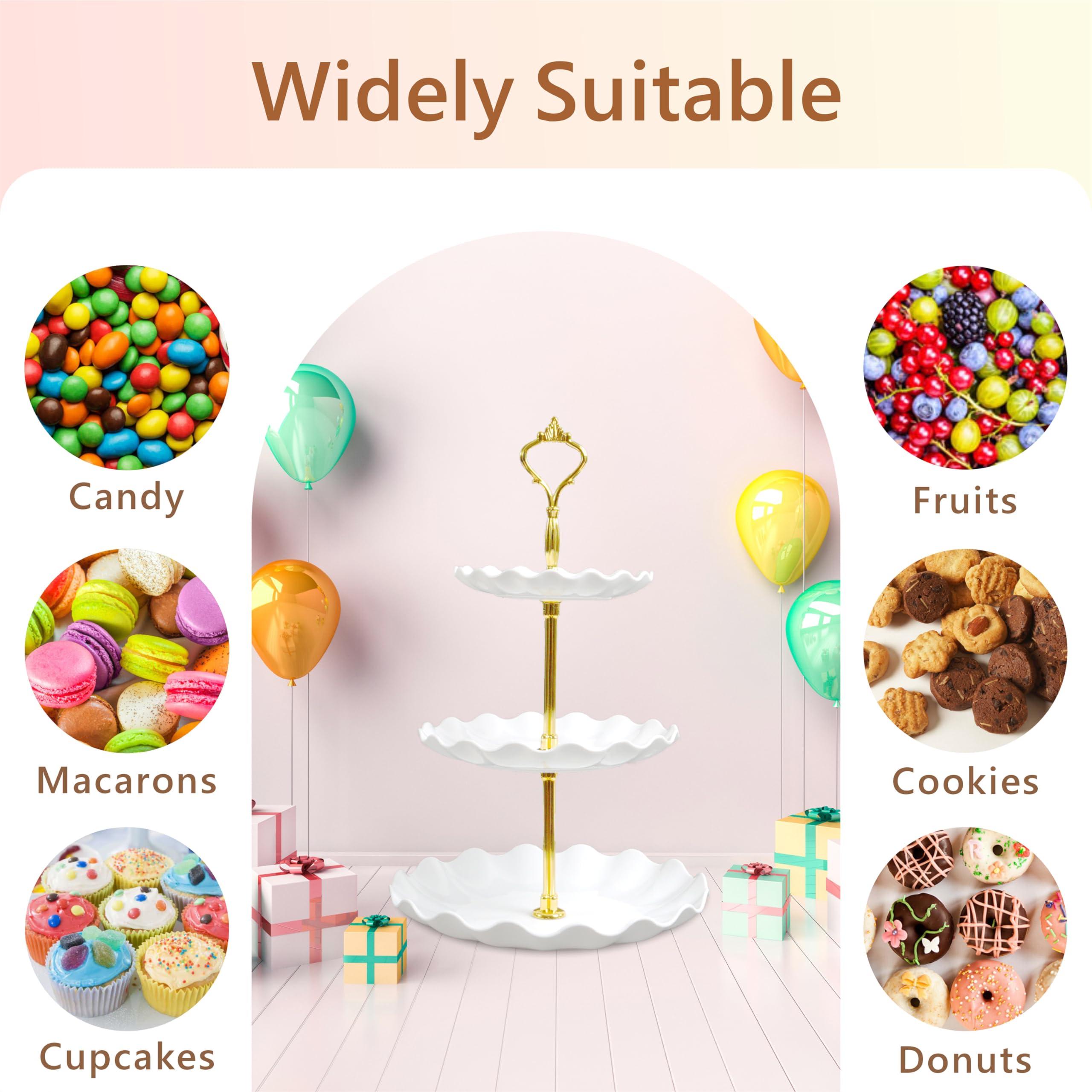 3-Tier Cupcake Stand, Plastic Tiered Cake Stand Serving Tray for Birthday Party Wedding Dessert Decoration (White) - Image 5