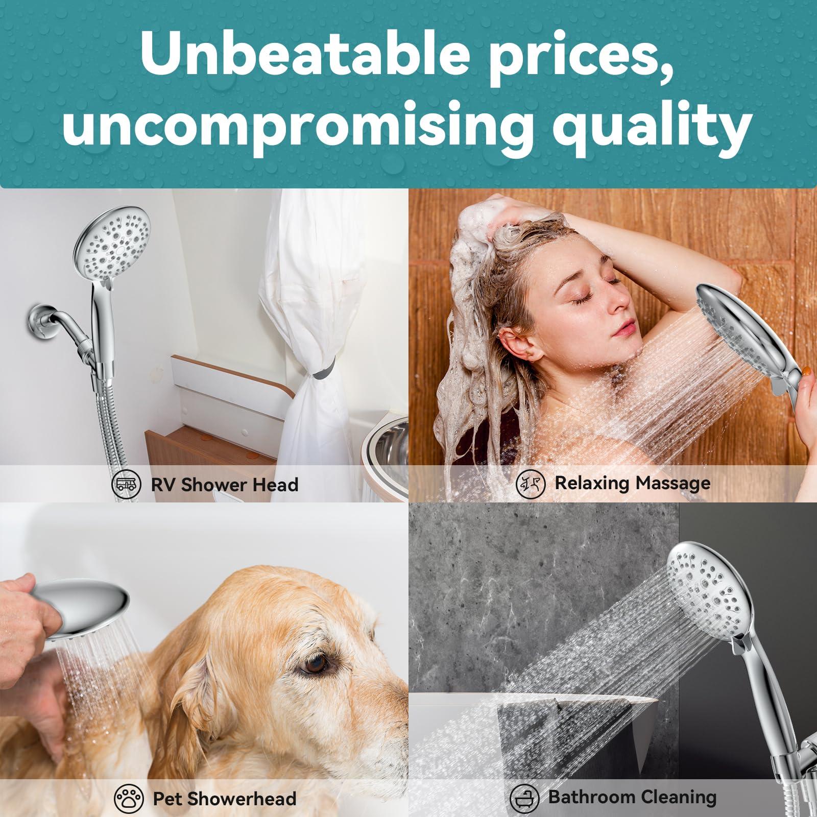 High Pressure Shower Head with Handheld, JDO 6 Spray Settings Handheld Showerhead, 4.3" High Flow Rain Showerhead Set with 59" Stainless Steel Hose and Adjustable Bracket for Bathroom, Gym, Hotel - Image 4