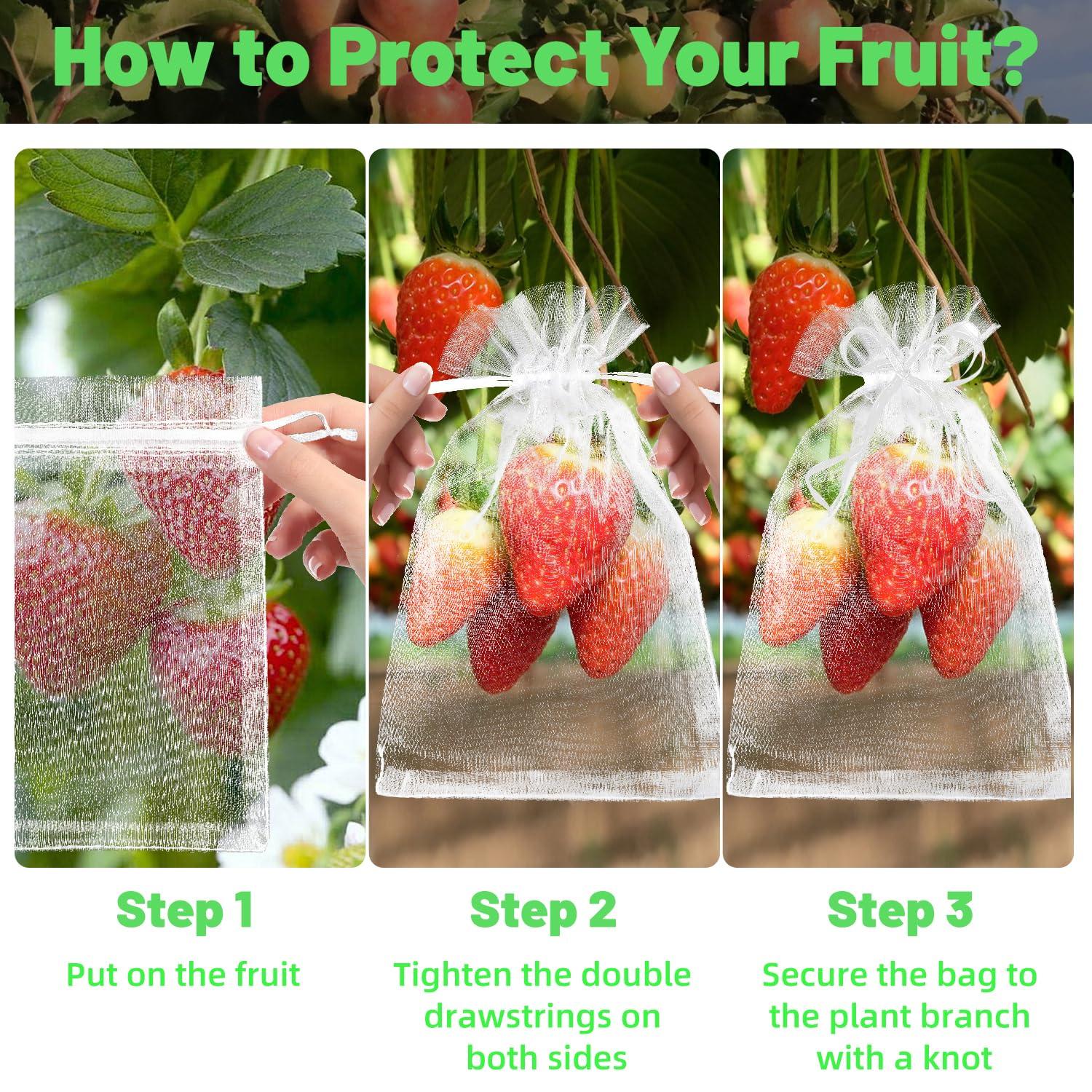 100Pcs Fruit Protection Bags, 4x6 Inch White Fruit Bags for Fruit Trees with Drawstring, Reusable Mesh Fruit Netting Cover Bags for Tomatoes, Strawberry, Vegetable - Image 5