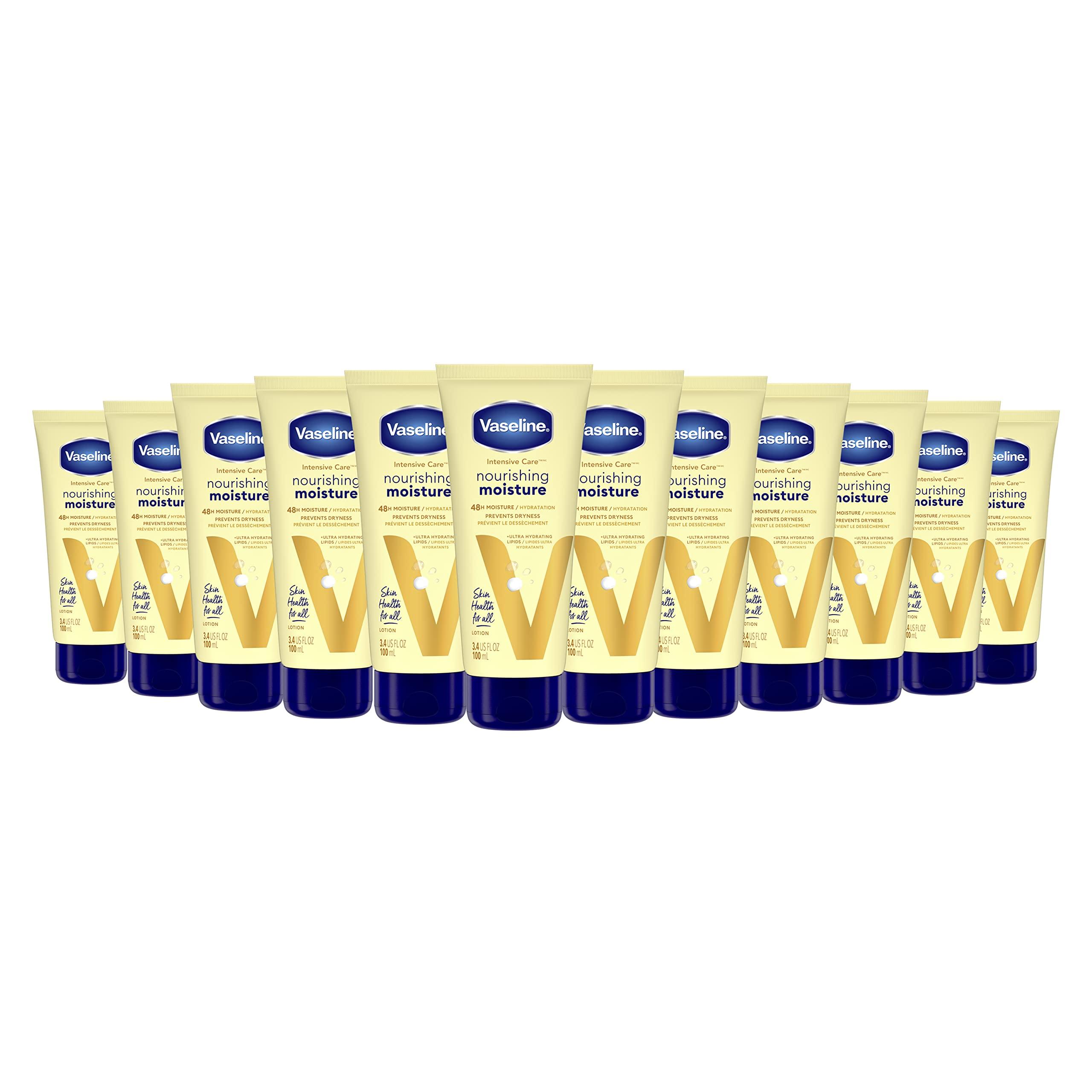 Vaseline Nourishing Moisture Body Lotion Hand & Body Lotion Pack of 12 for Dry Skin made with Ultra-Hydrating Lipids & Pure Oat Extract 3.4 oz