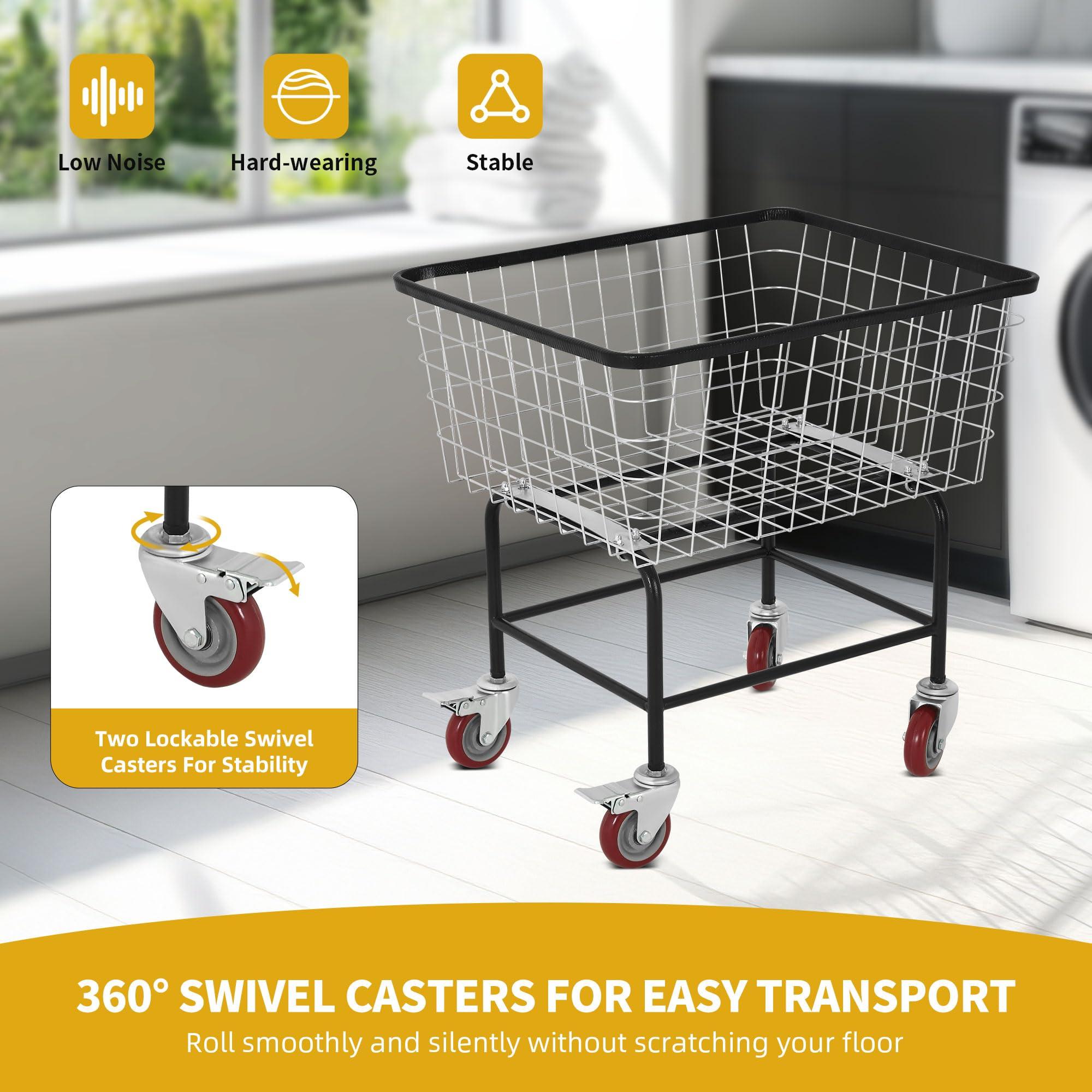 DWVO 4.5 Bushel Wire Laundry Cart with Wheels, Rolling Laundry Basket with Smooth Wheels, Metal Commercial Wire Laundries Basket Cart, Heavy-Duty Large Steel Bin for Clothes Storage & Organization - Image 4