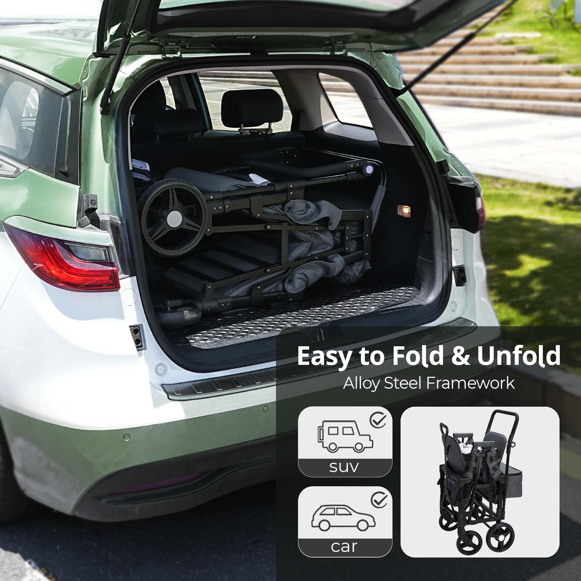 MOMFANN Double-Seater Baby Wagon with Canopy, Push Pull Stroller with Adjustable Handle, Wagon Stroller for 2 Kids & Outdoor Adventures (Dark Grey) - Image 8