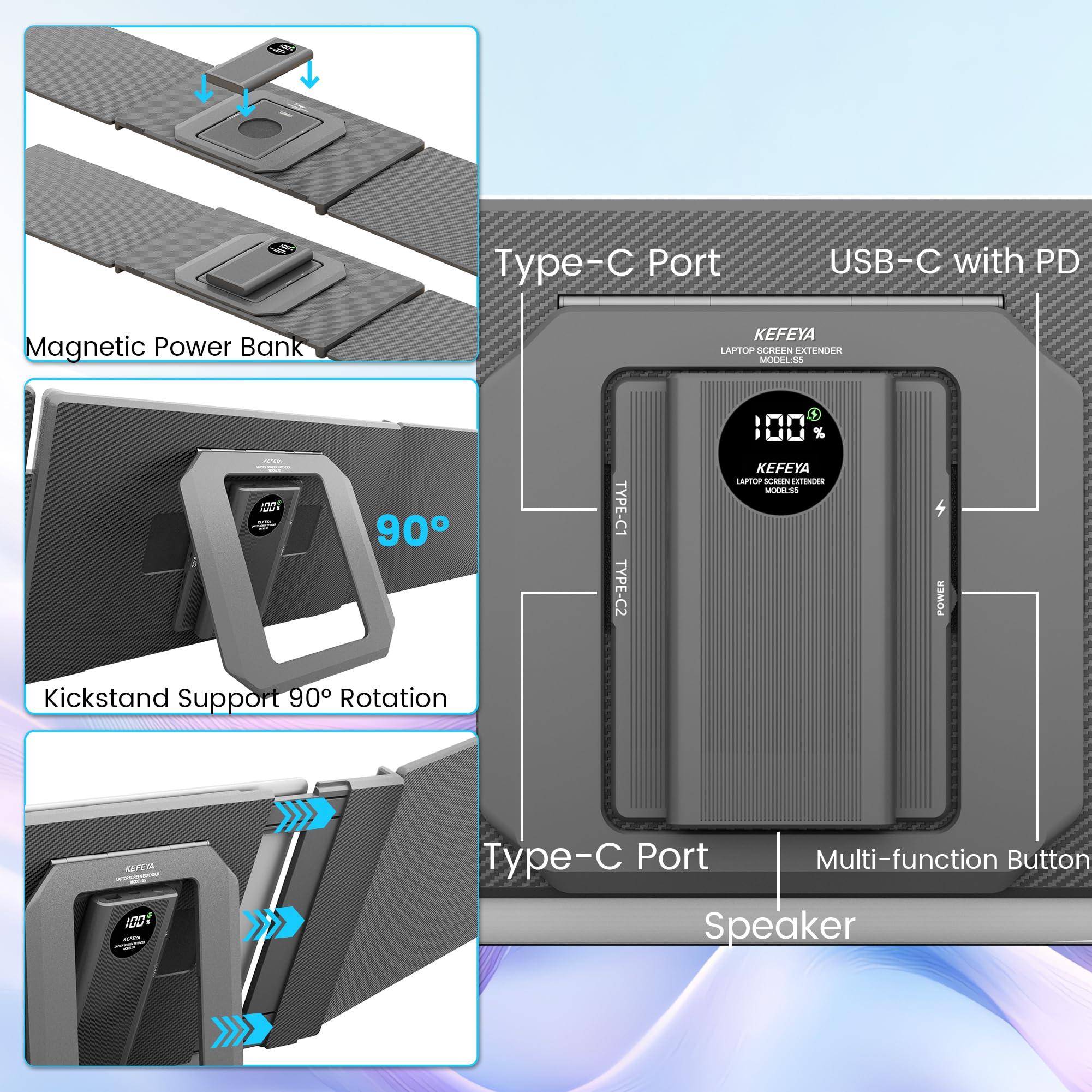 KEFEYA 15.6" Laptop Screen Extender, Includes Power Bank, FHD 1080P IPS Triple Laptop Monitor Extender for 13-17" Laptops, Plug & Play with HDMI/USB-A/TYPE-C/Hub, Compatible with Windows, Mac, Android - Image 3