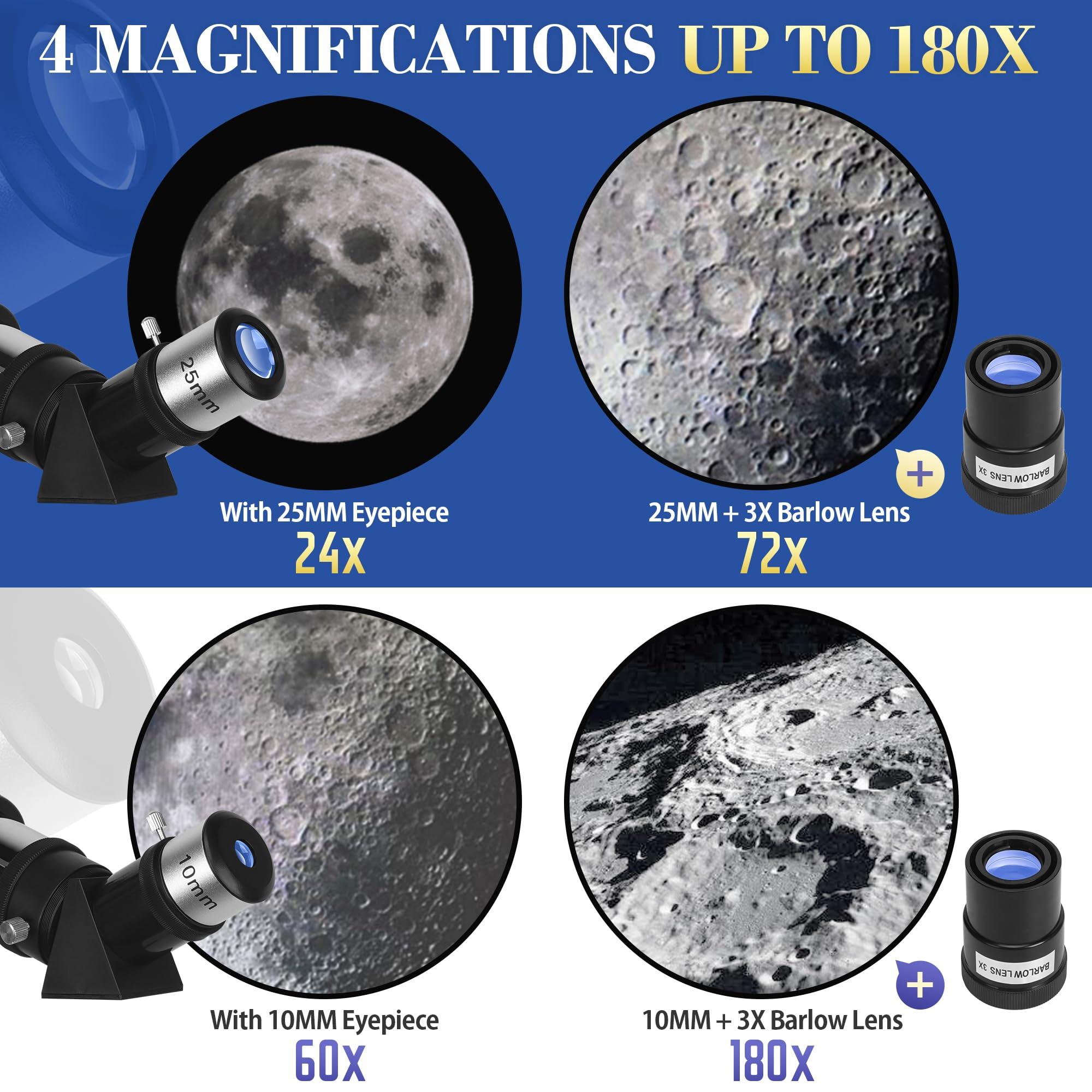 MEEZAA Telescope, Telescope for Adults High Powered, 80mm Aperture 600mm Portable Refractor Telescopes for Astronomy Beginners Fully Multi-Coated Optic High Transmission with Phone Adapter & Carry Bag - Image 3