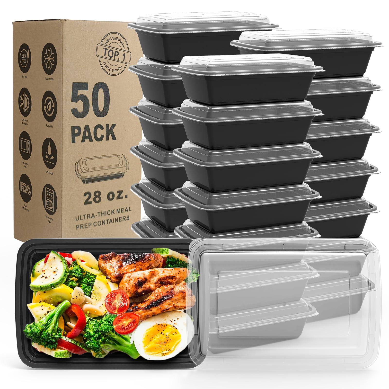 WGCC Meal Prep Containers - 50Pack 28OZ Food Containers With Lids, Disposable To Go, Stackable, Leakproof & Food Safe, Microwave, Freezer, Dishwasher Safe